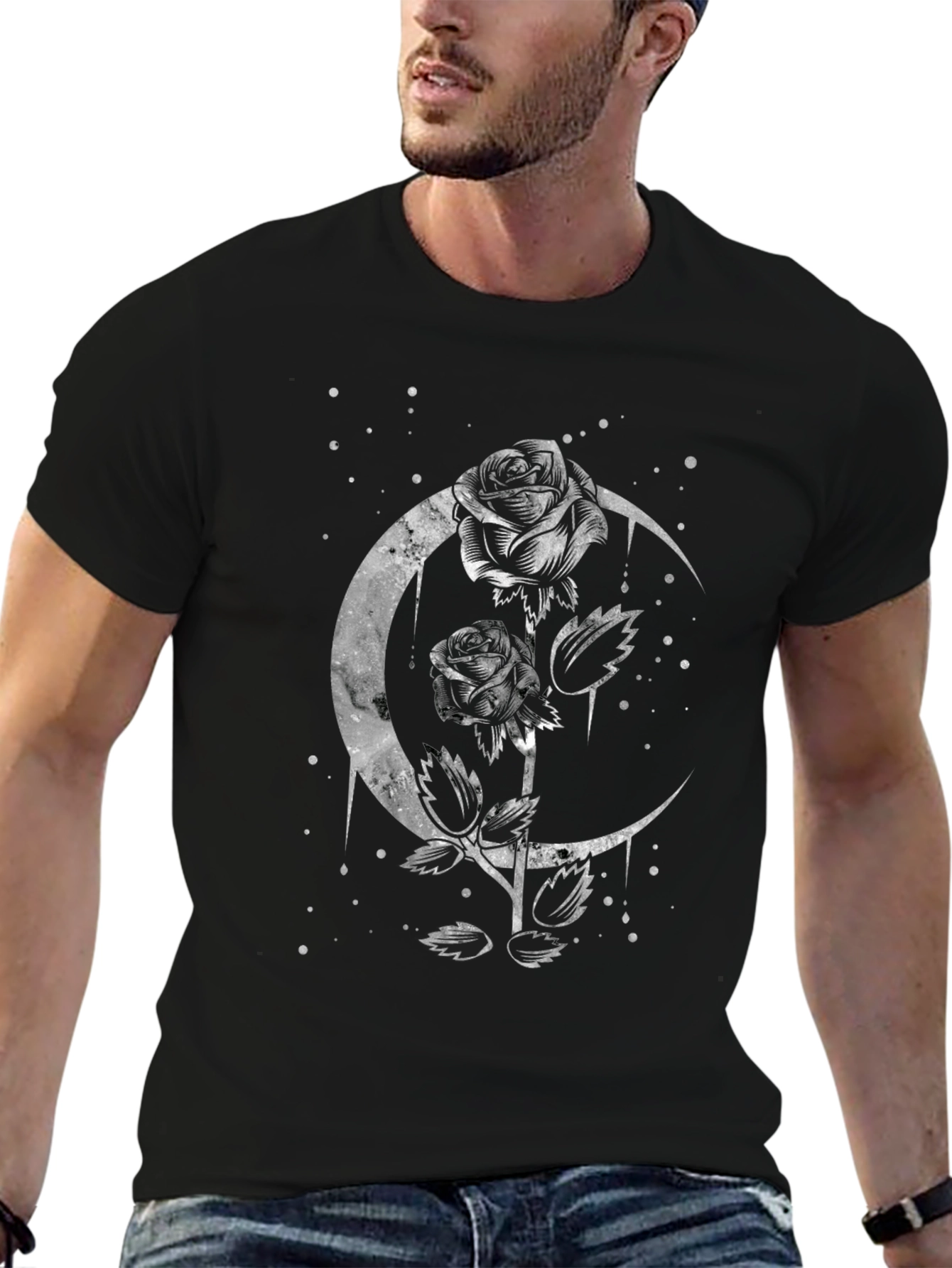 Moon Rose Graphic Tee - Gothic Style