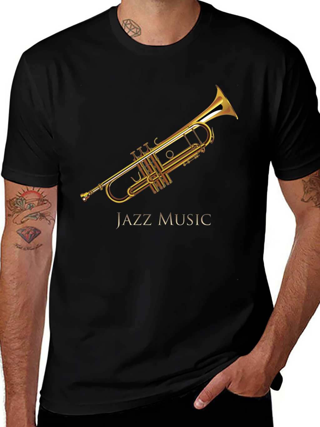 Jazz Music Trumpet Graphic Black T-Shirt
