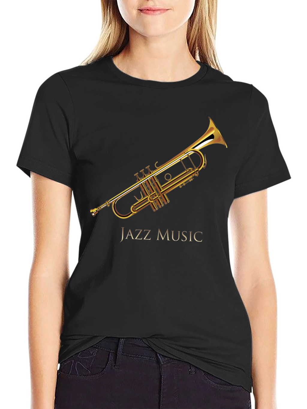 Jazz Music Trumpet Graphic Black T-Shirt