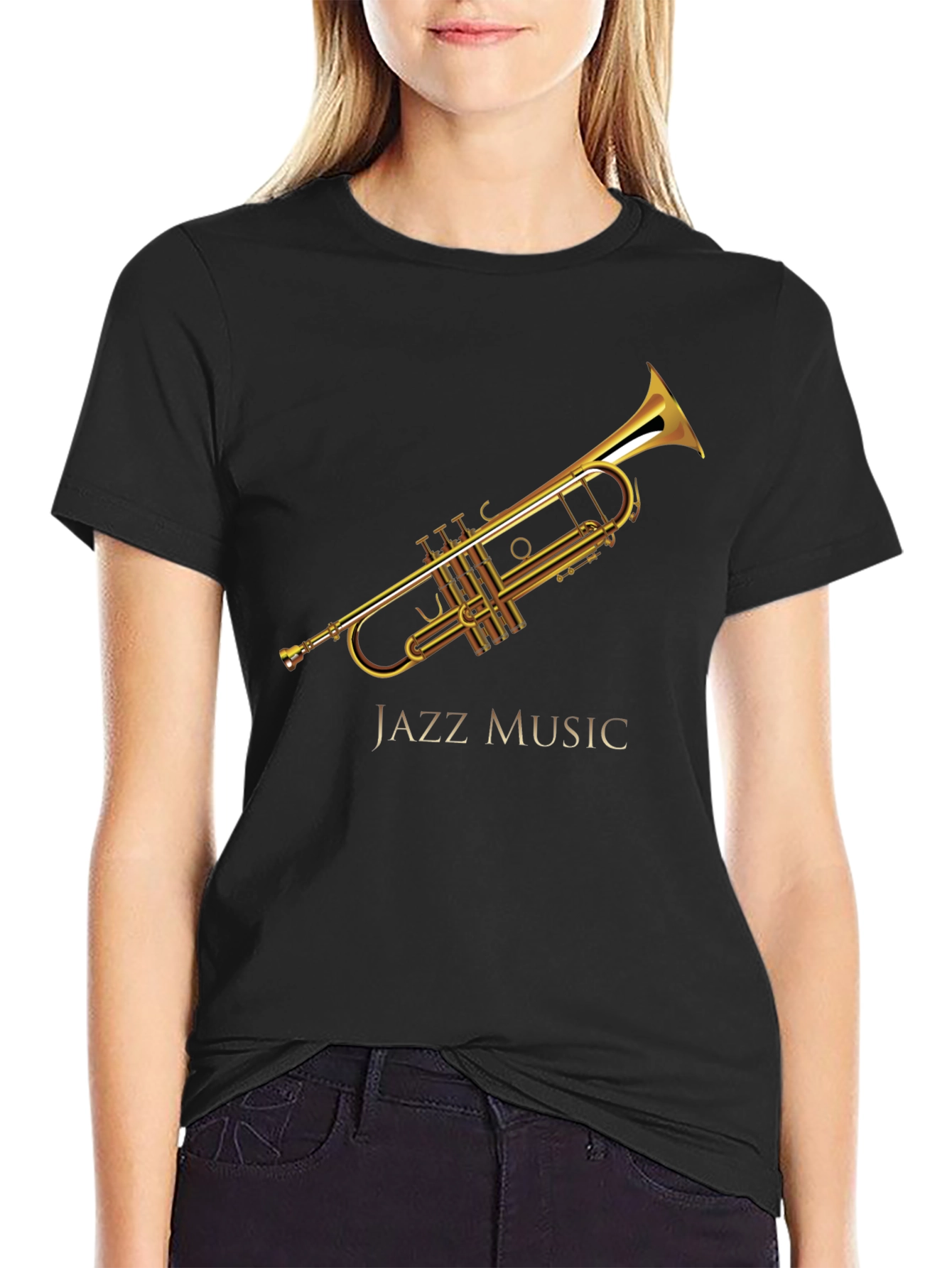 Jazz Music Trumpet Graphic Black T-Shirt