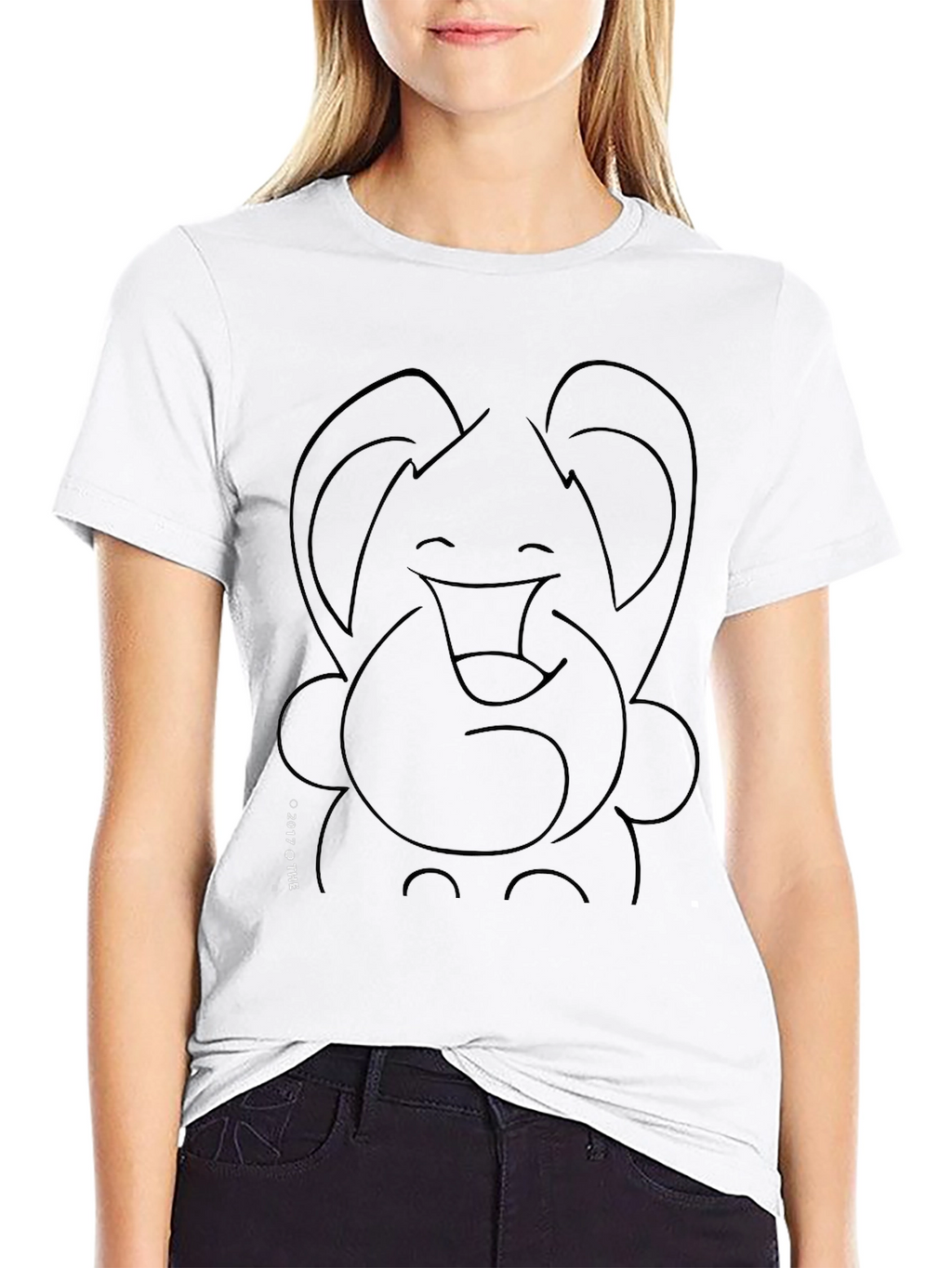 Elephant Outline Graphic Print Black T-Shirt