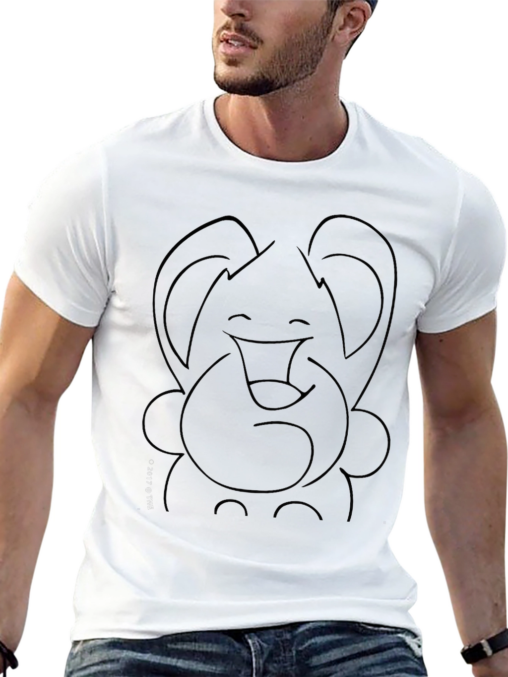 Elephant Outline Graphic Print Black T-Shirt