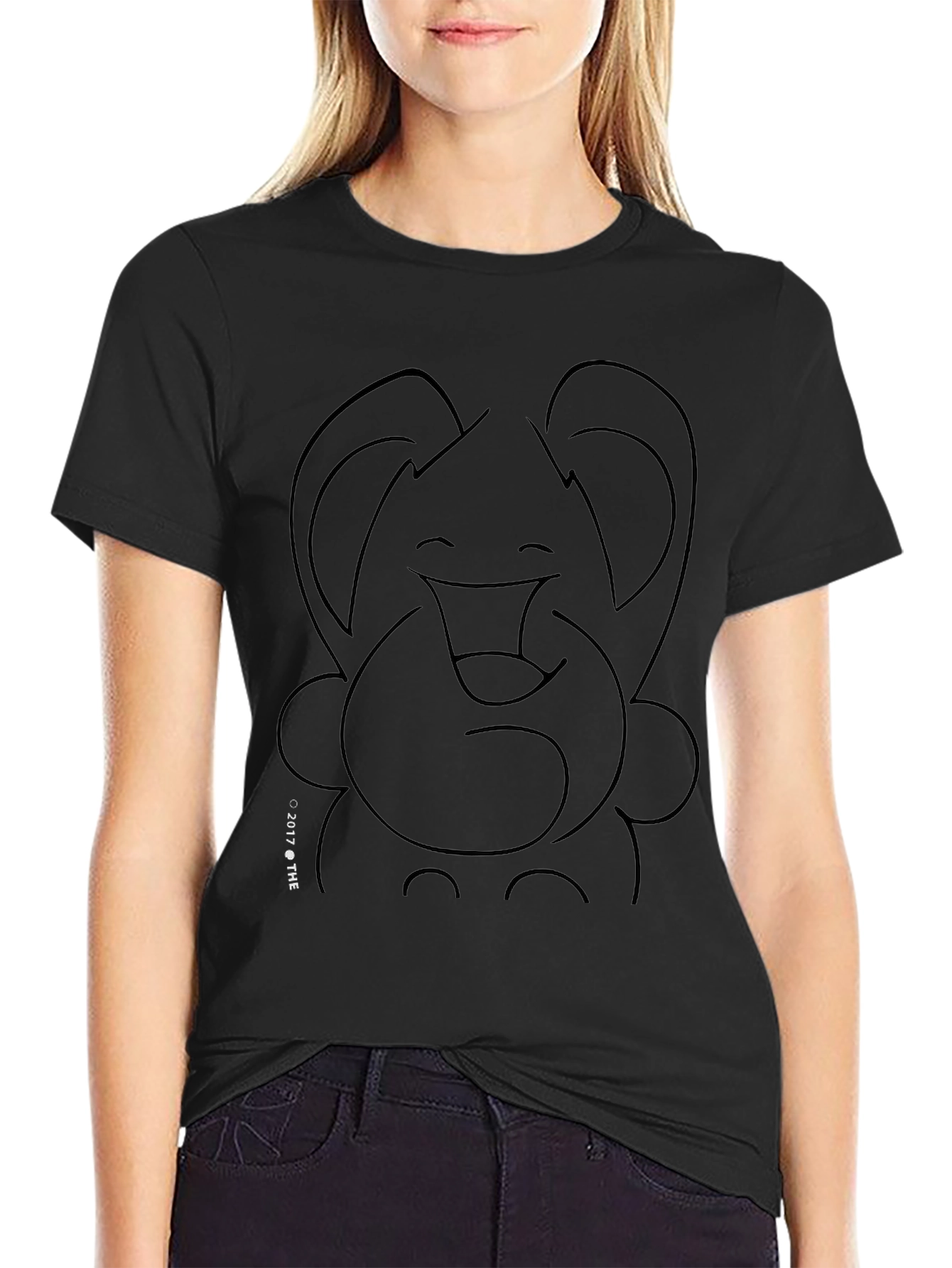 Elephant Outline Graphic Print Black T-Shirt