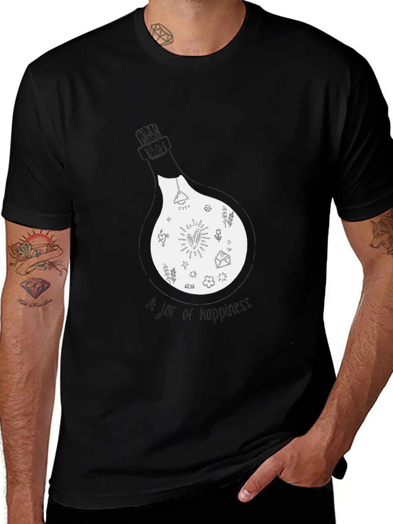 Jar of Happiness Graphic Tee - Black Cotton Blend