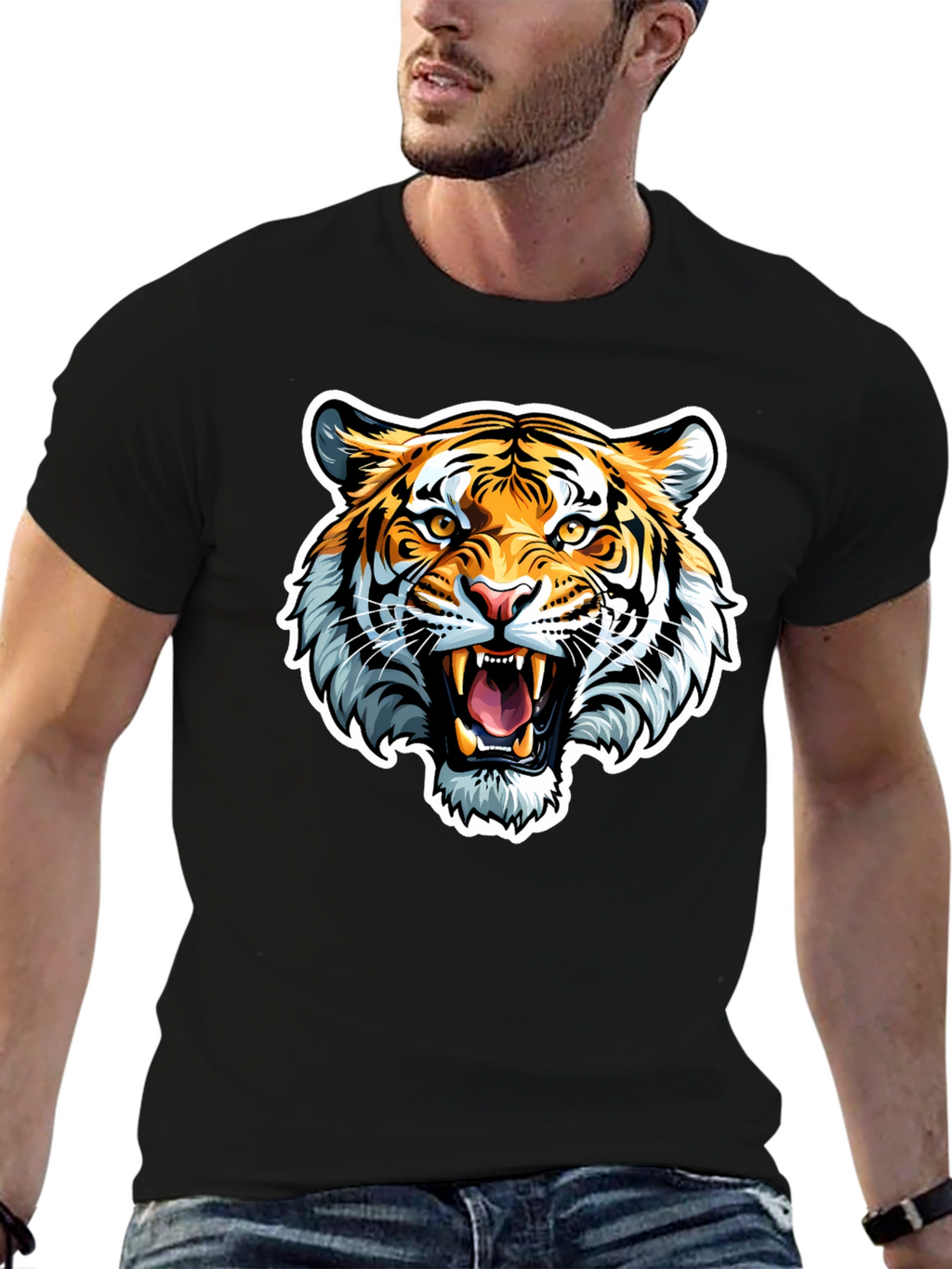Roaring Tiger Graphic Tee - Black Cotton T-Shirt