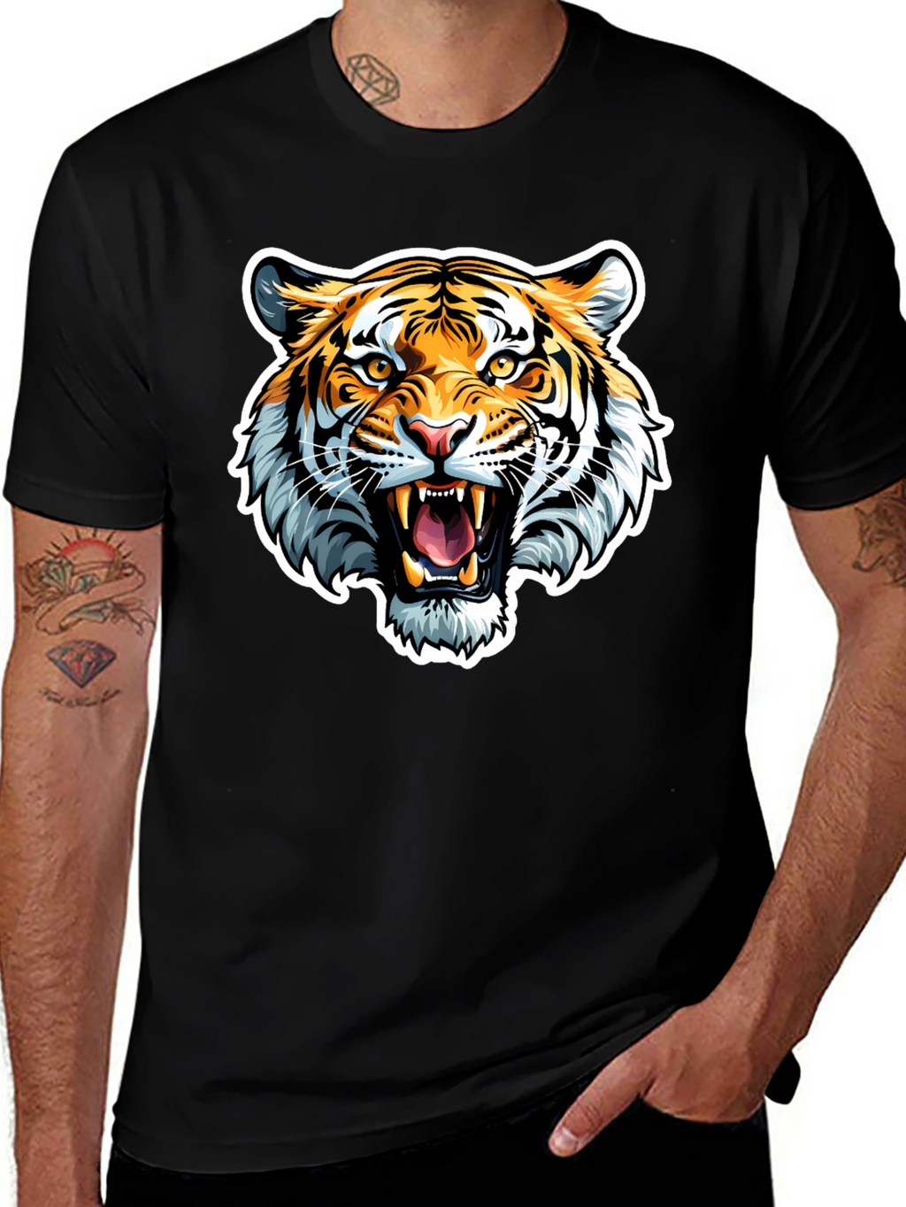 Roaring Tiger Graphic Tee - Black Cotton T-Shirt