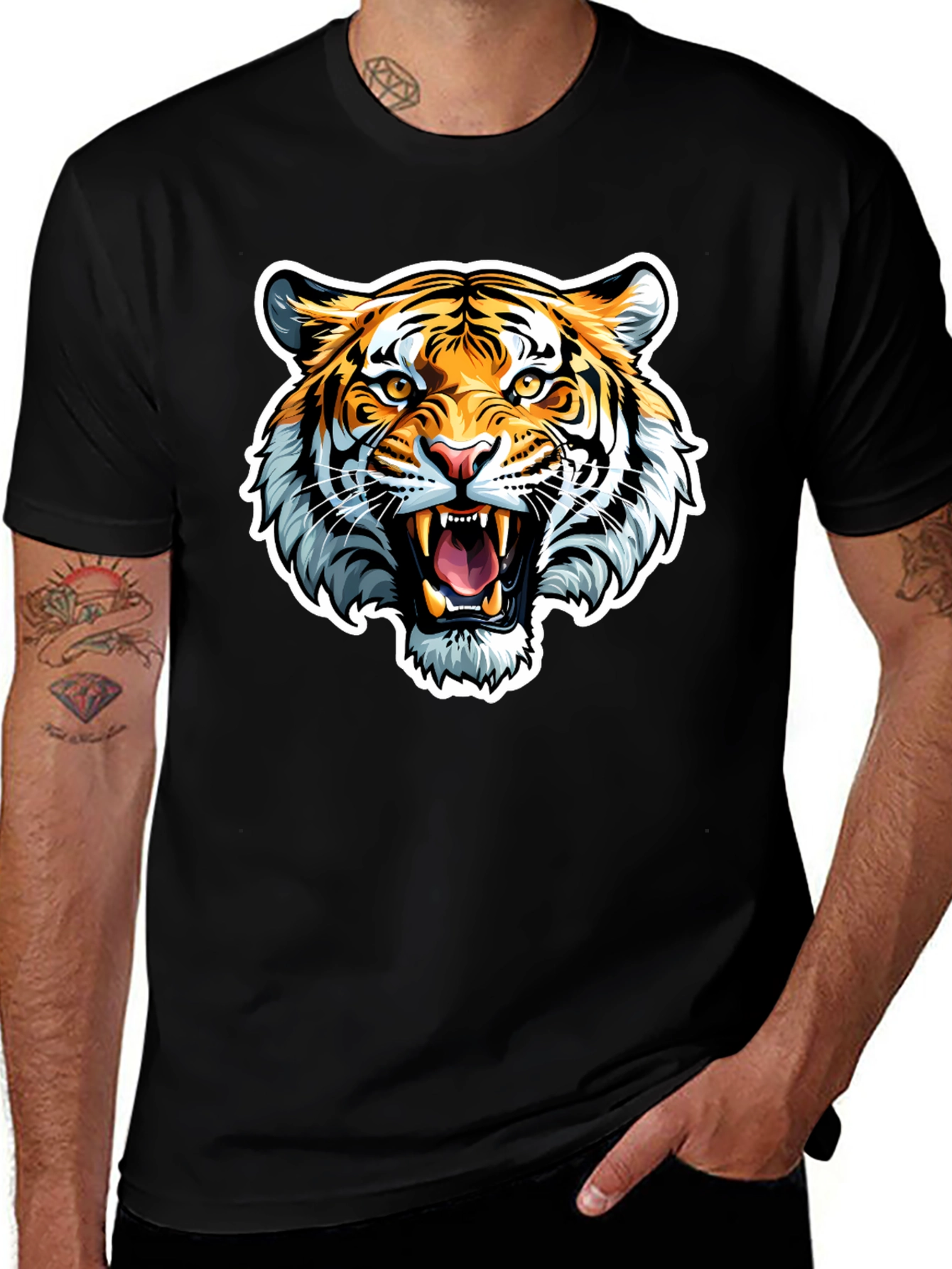 Roaring Tiger Graphic Tee - Black Cotton T-Shirt