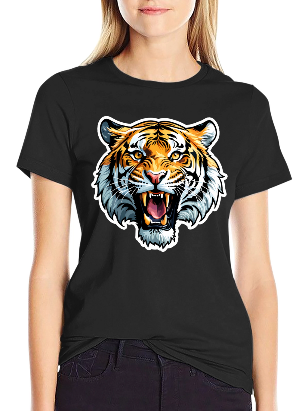 Roaring Tiger Graphic Tee - Black Cotton T-Shirt
