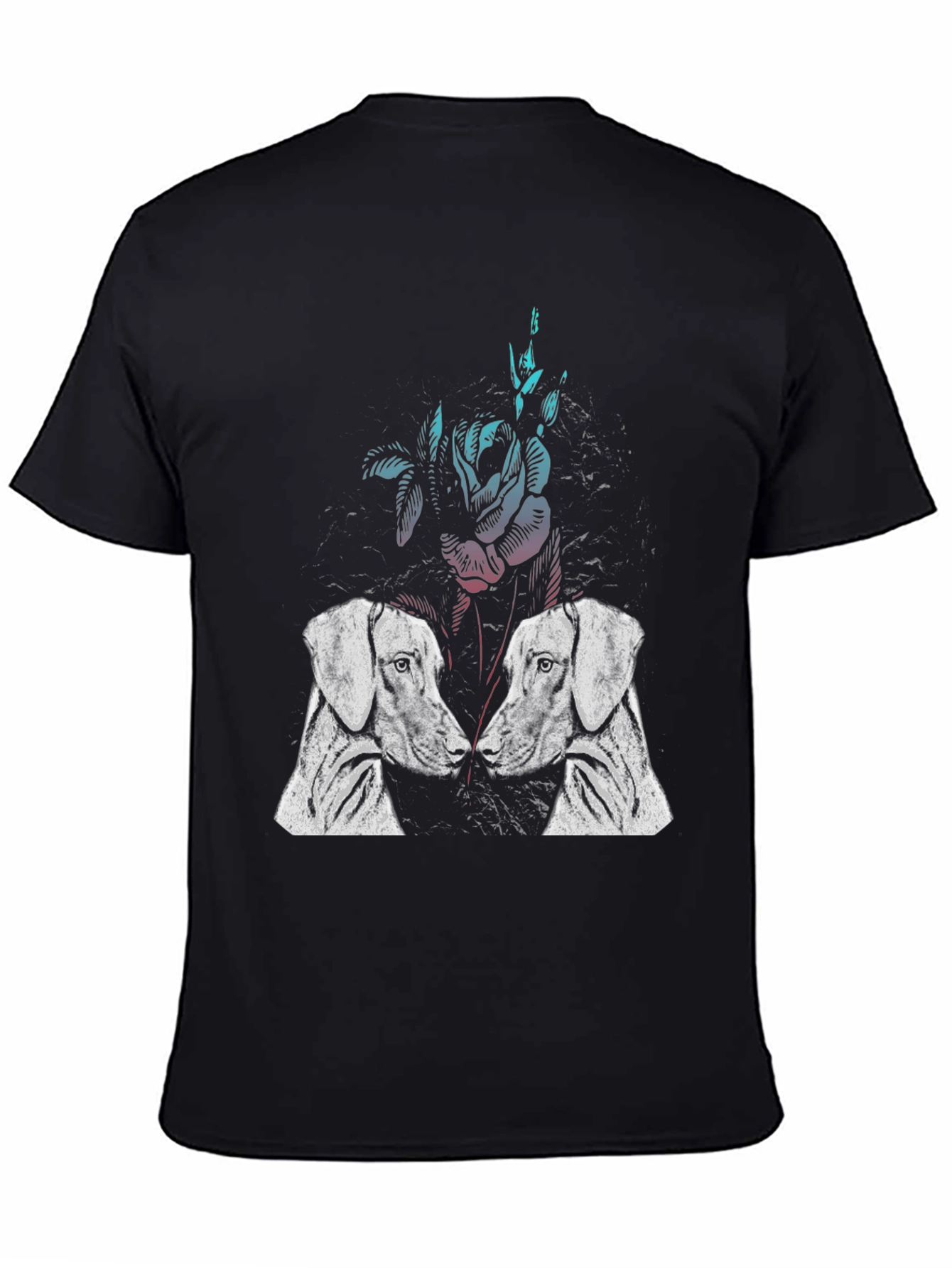 Dog & Floral Print T-Shirt - Casual Graphic Tee