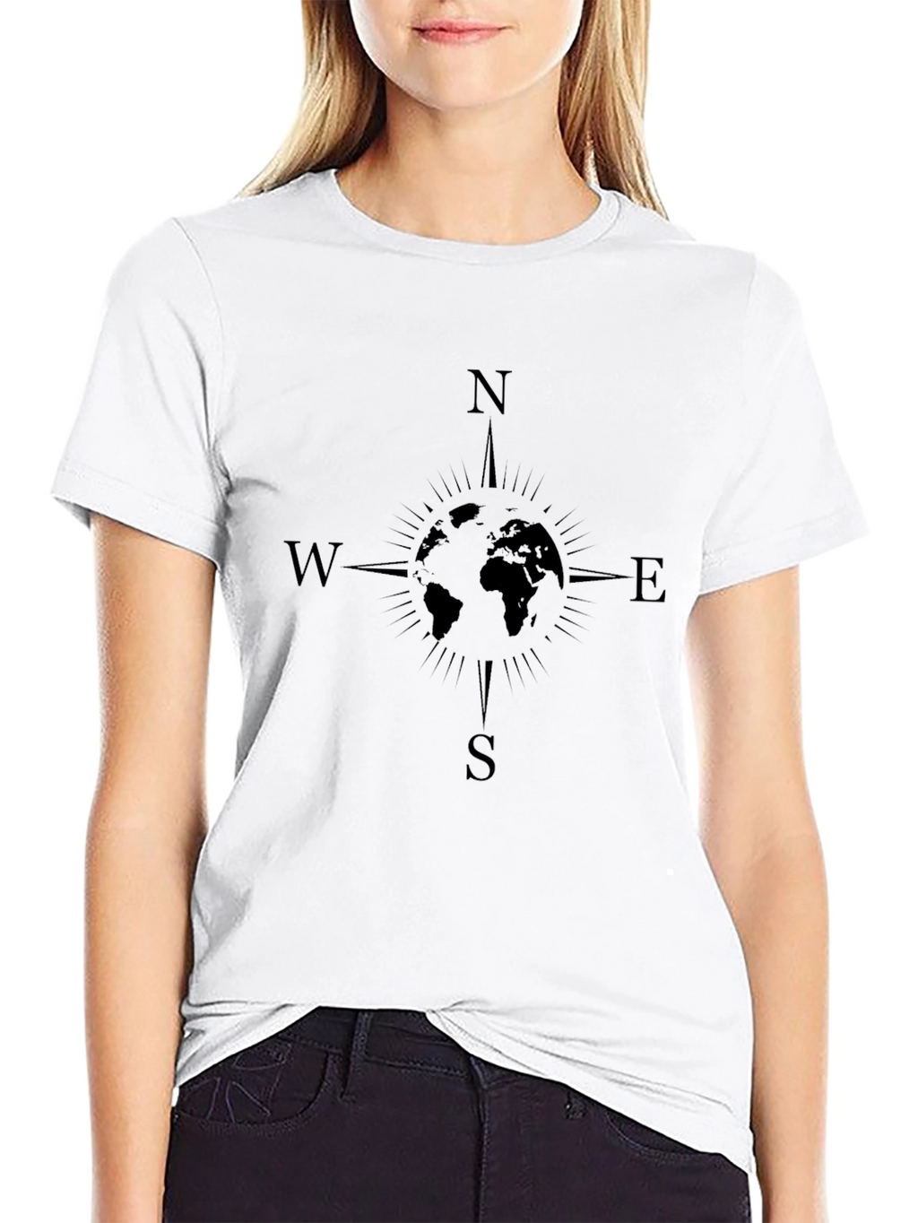 Compass World Map Graphic Tee - Black