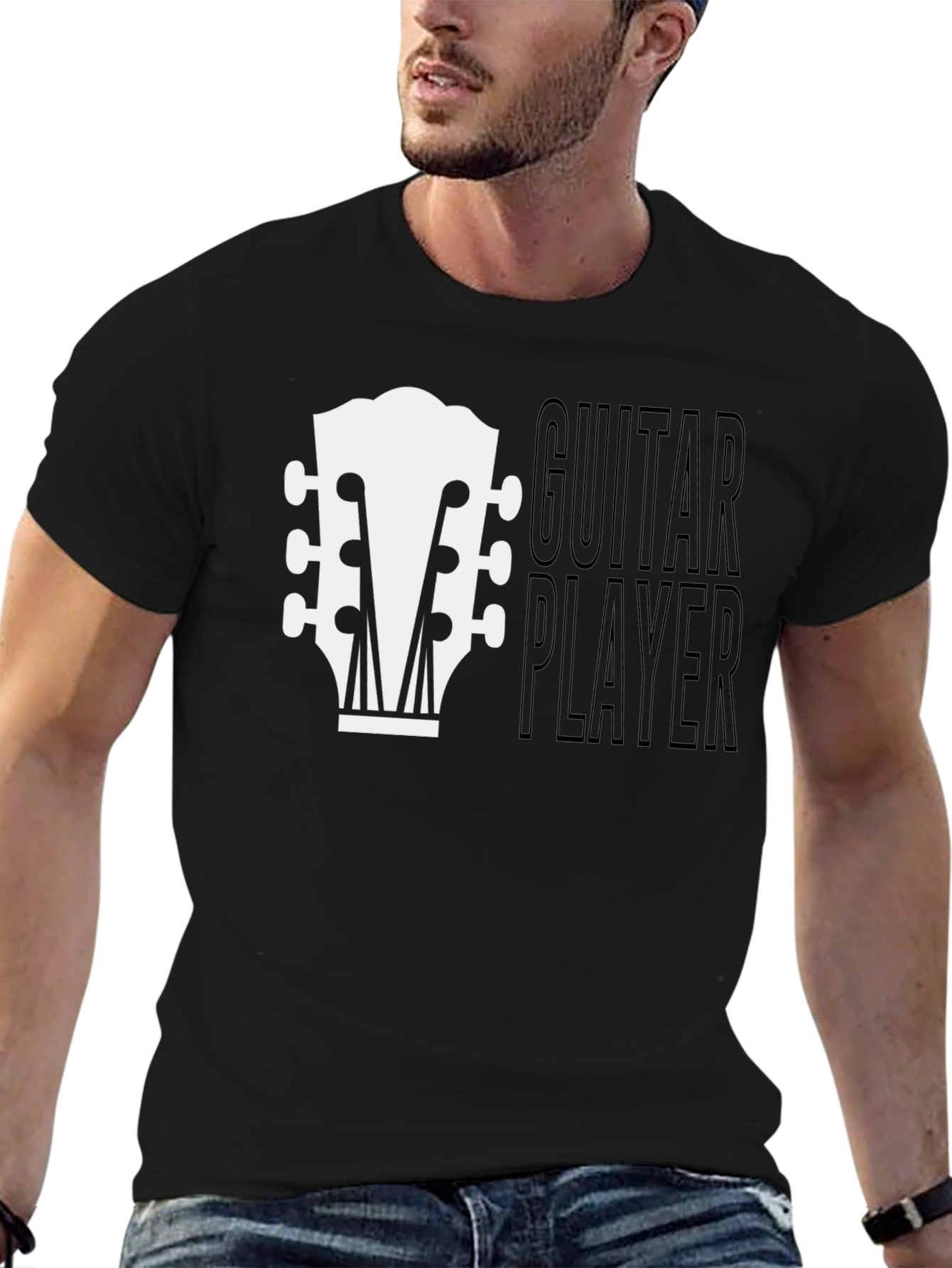 Guitar Player Graphic Tee - Black Cotton T-Shirt
