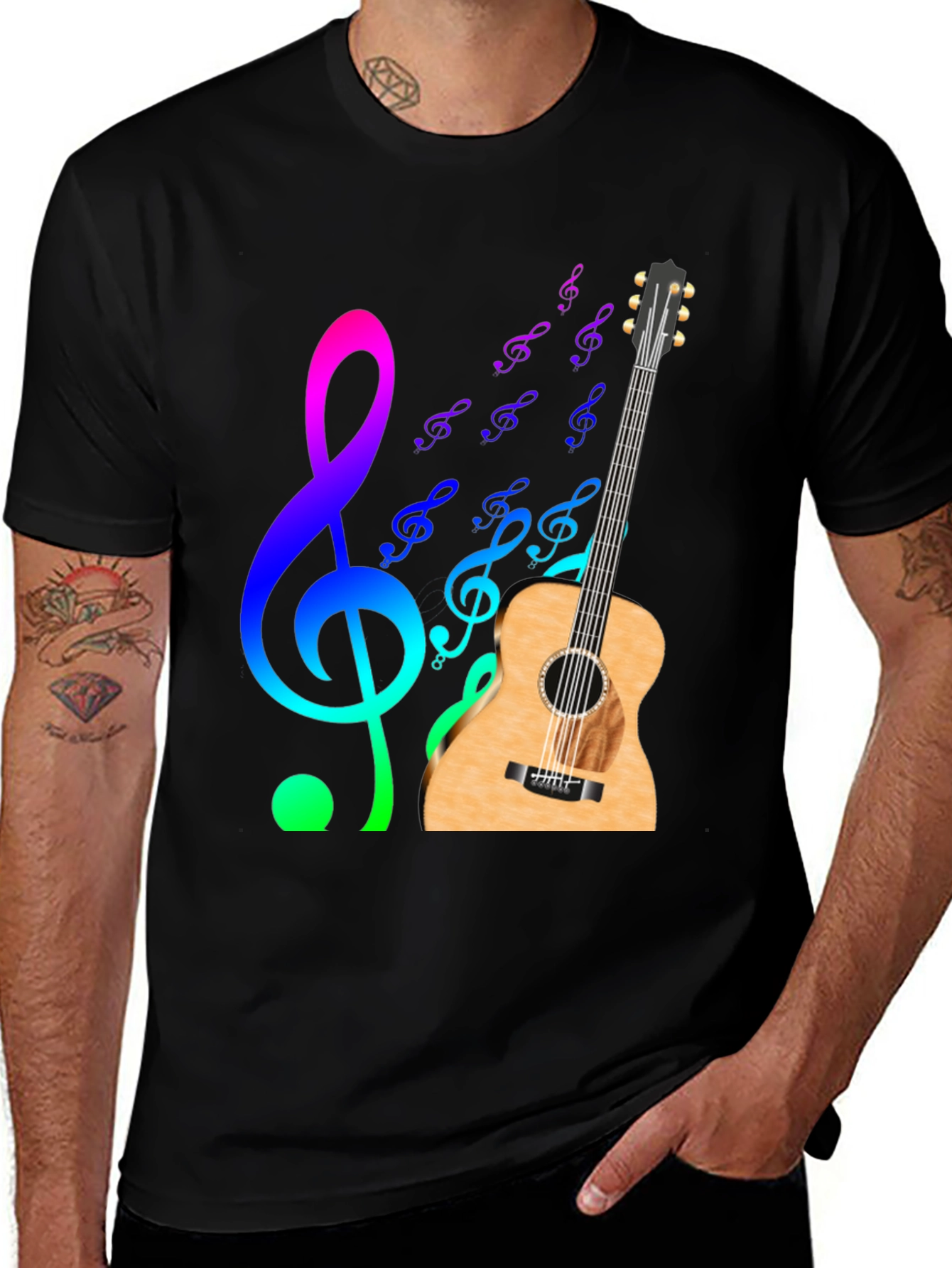 Musical Notes Guitar Graphic T-Shirt