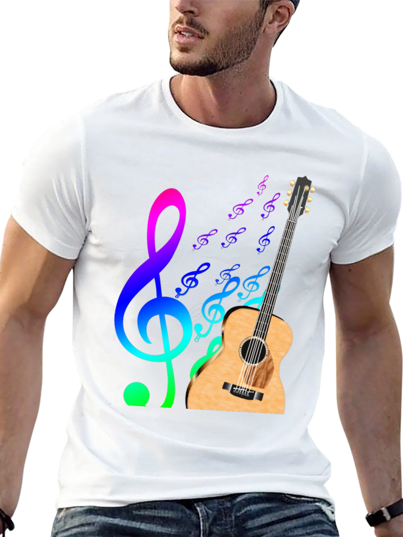 Musical Notes Guitar Graphic T-Shirt