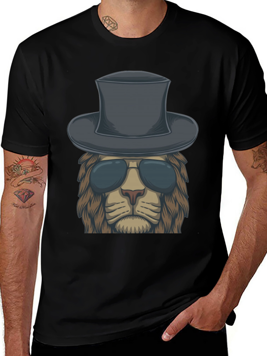 Lion in Hat Graphic Tee - Cool & Stylish