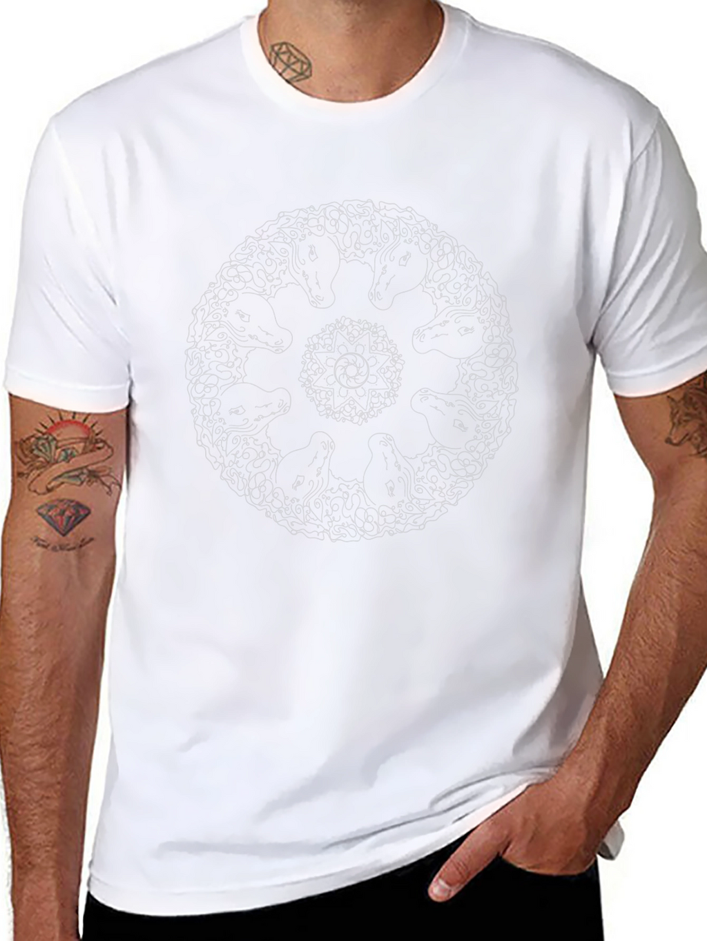 Black Graphic Tee - Horse Mandala Design