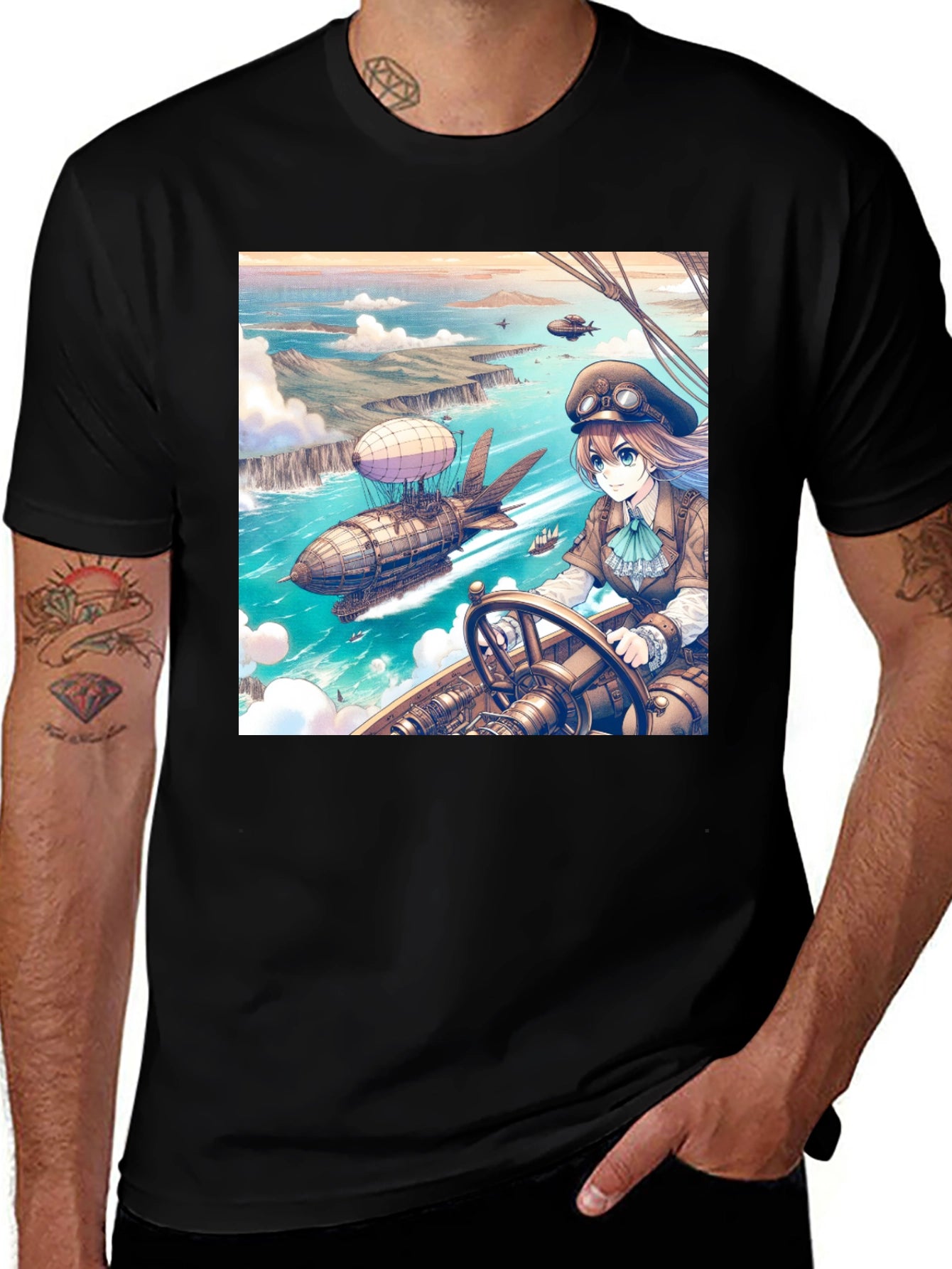 Anime Airship T-Shirt - Steampunk Style