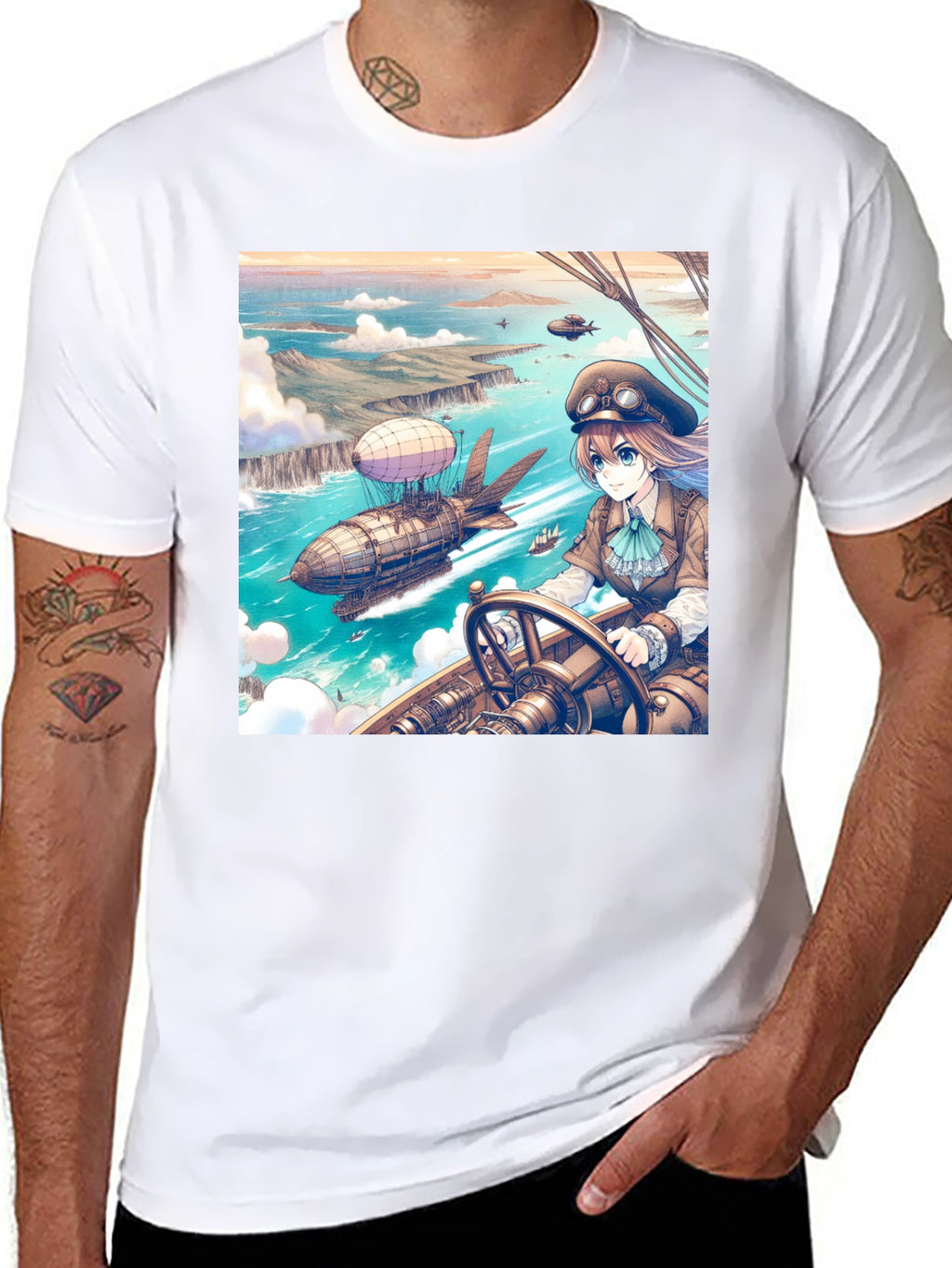 Anime Airship T-Shirt - Steampunk Style