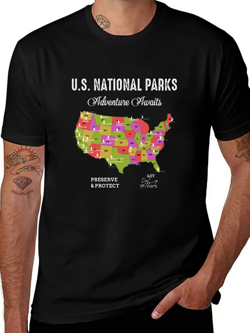 U.S. National Parks Adventure Awaits Black T-Shirt