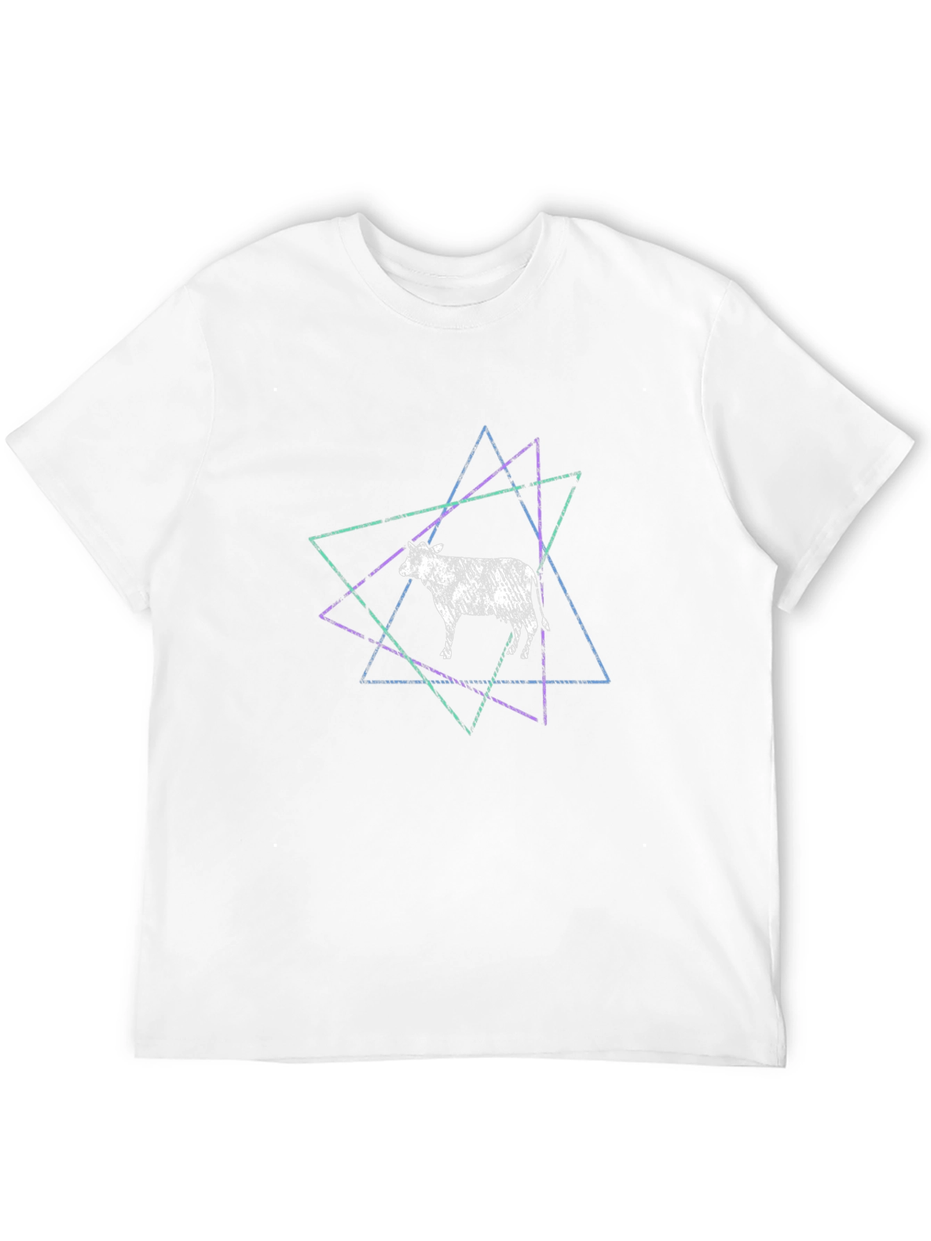 Cow Geometric Graphic Print Black T-Shirt