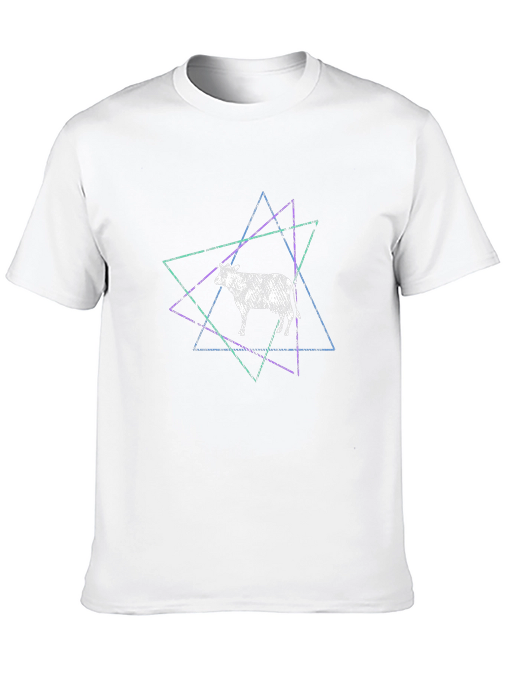 Cow Geometric Graphic Print Black T-Shirt