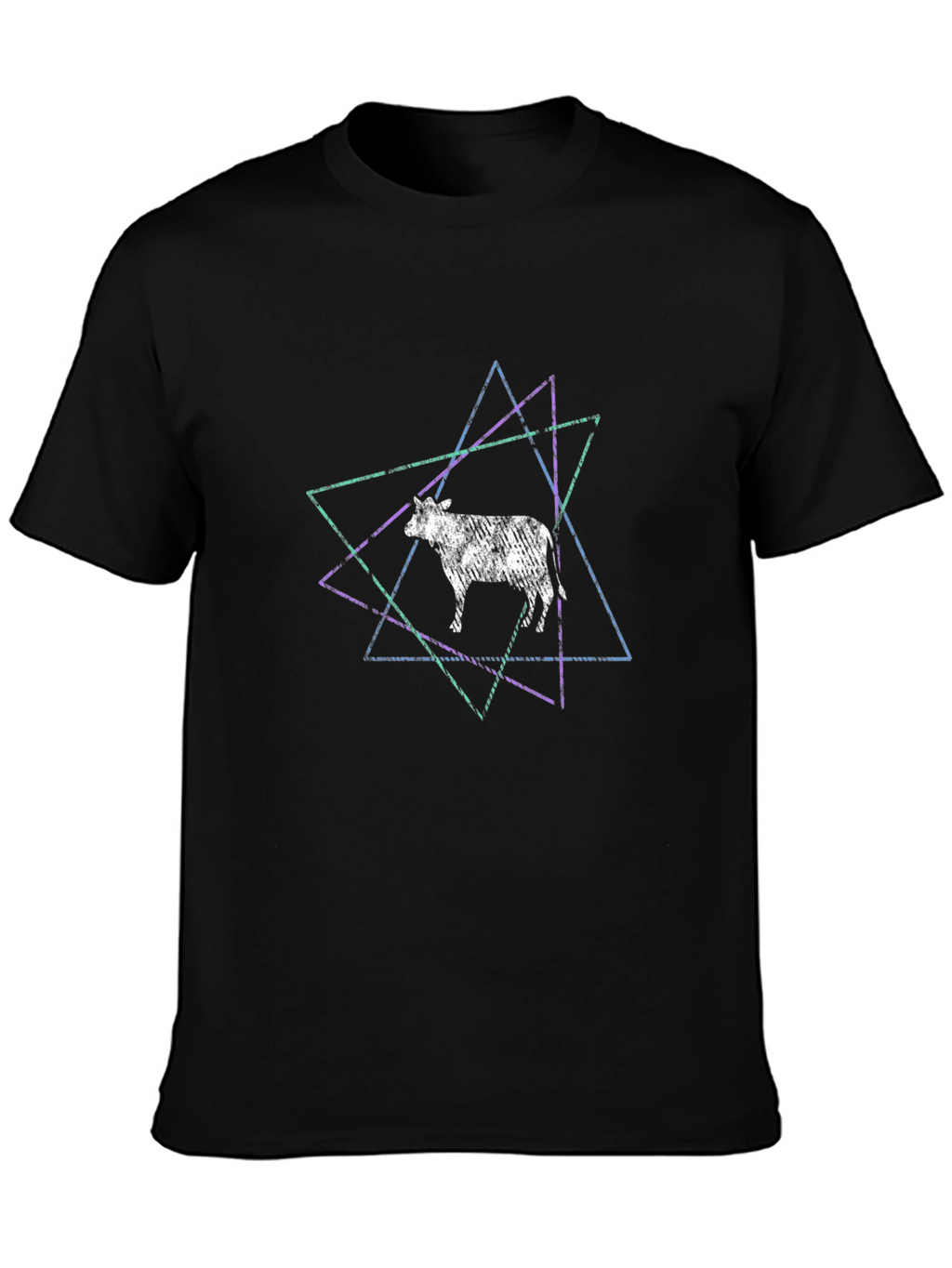 Cow Geometric Graphic Print Black T-Shirt