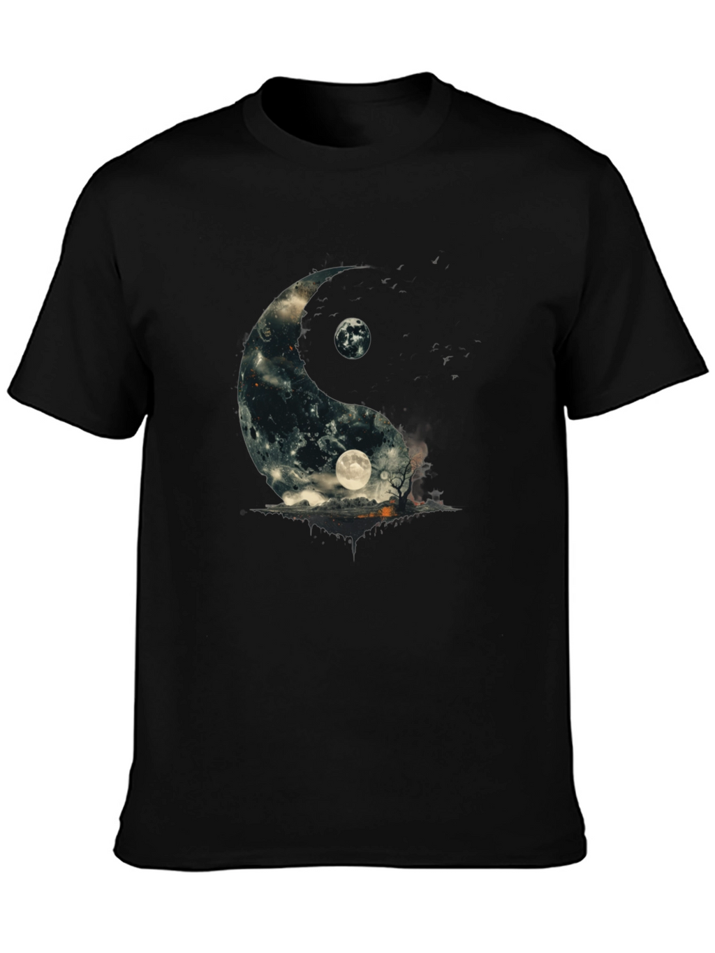 Yin Yang Moon Graphic T-Shirt - Black