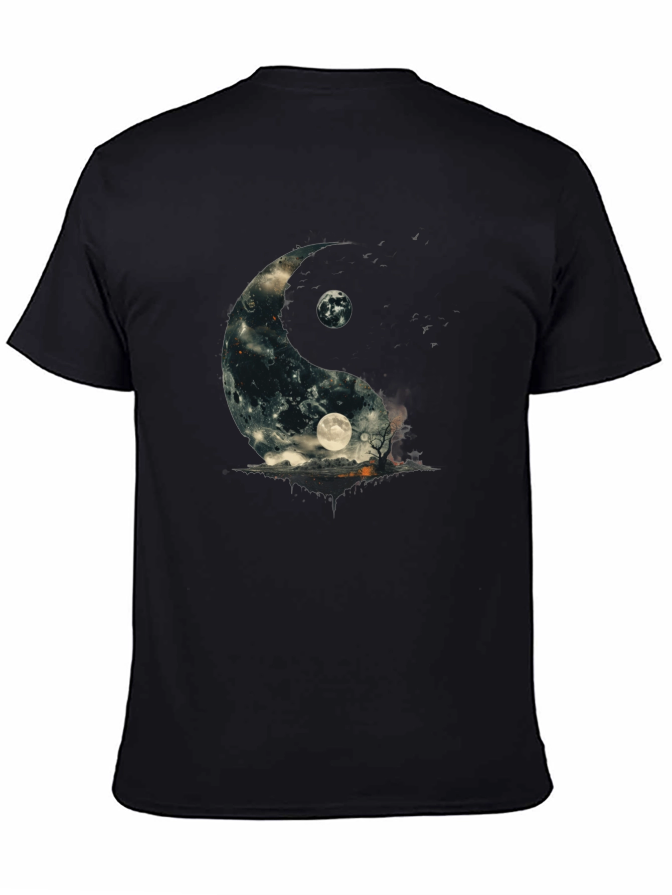 Yin Yang Moon Graphic T-Shirt - Black