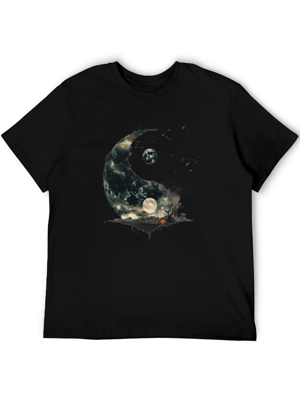 Yin Yang Moon Graphic T-Shirt - Black