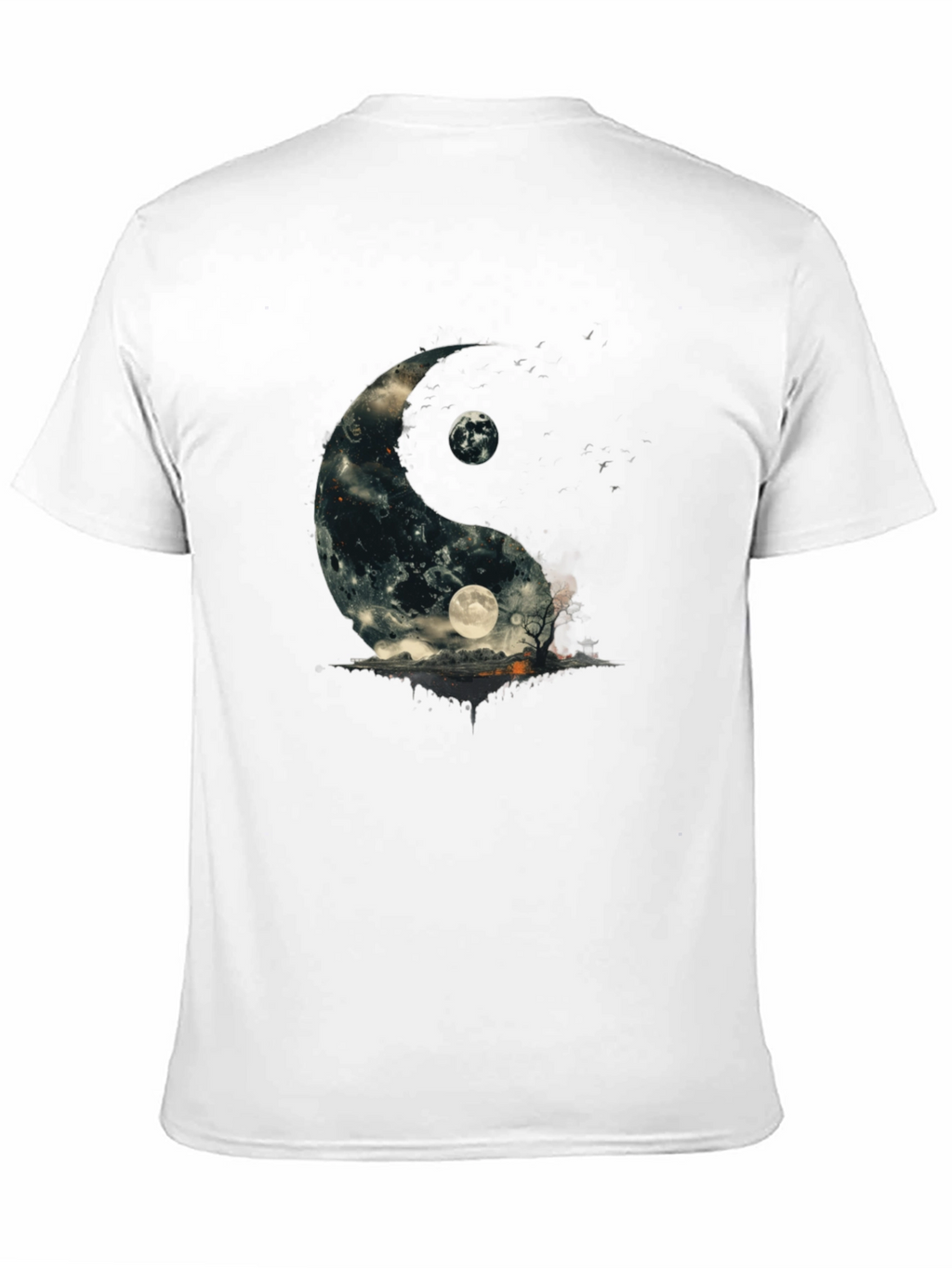 Yin Yang Moon Graphic T-Shirt - Black