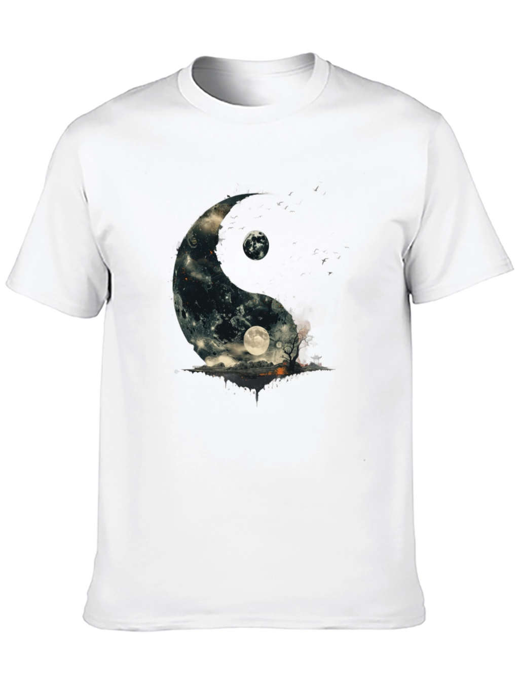 Yin Yang Moon Graphic T-Shirt - Black