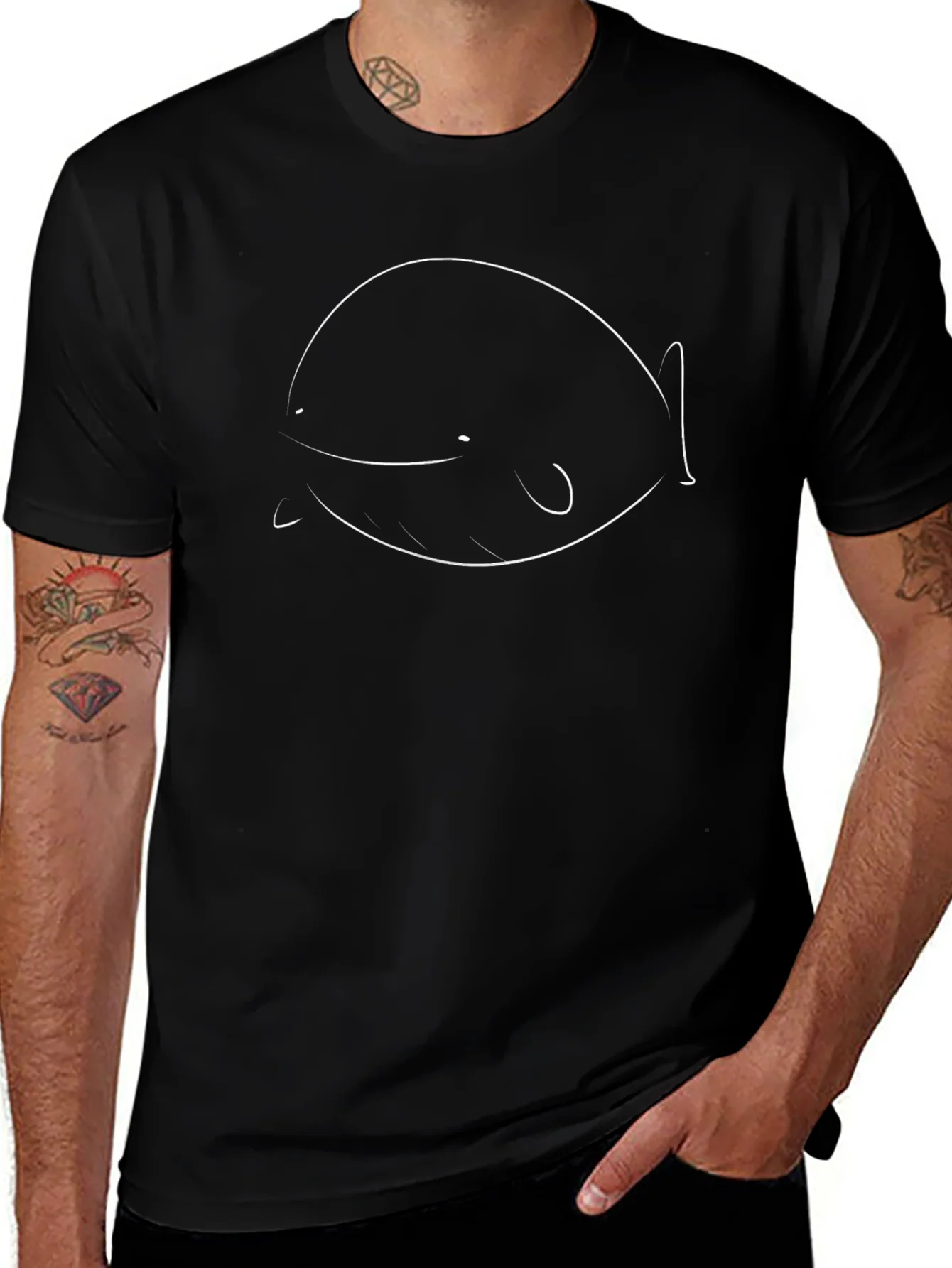 Minimalist Whale Graphic Tee - Black