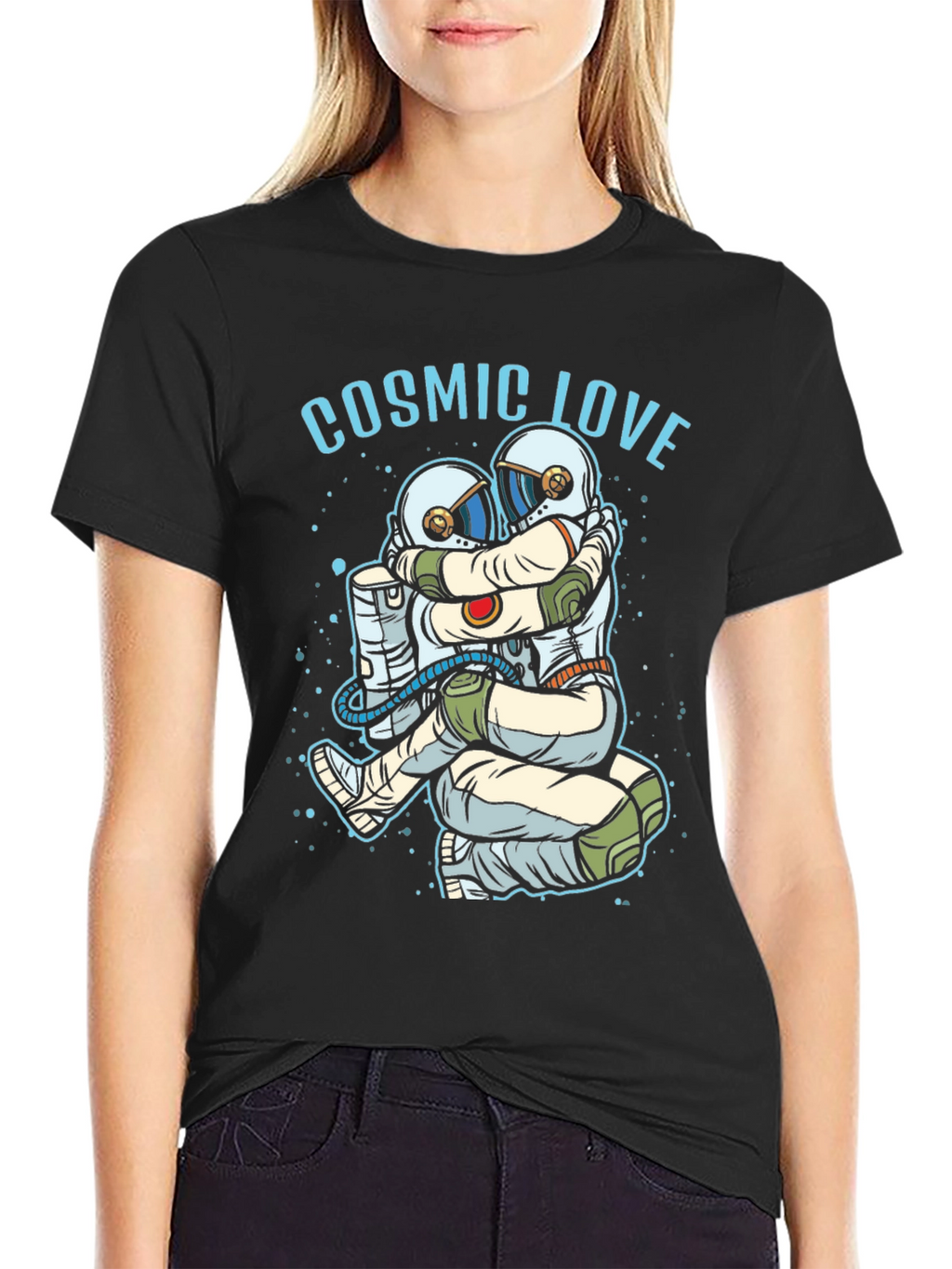 Cosmic Love Astronaut Graphic T-Shirt - Black