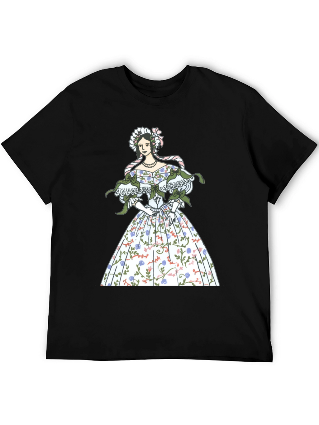 Elegant Floral Dress Graphic Tee - Black