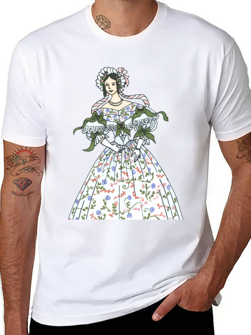 Elegant Floral Dress Graphic Tee - Black