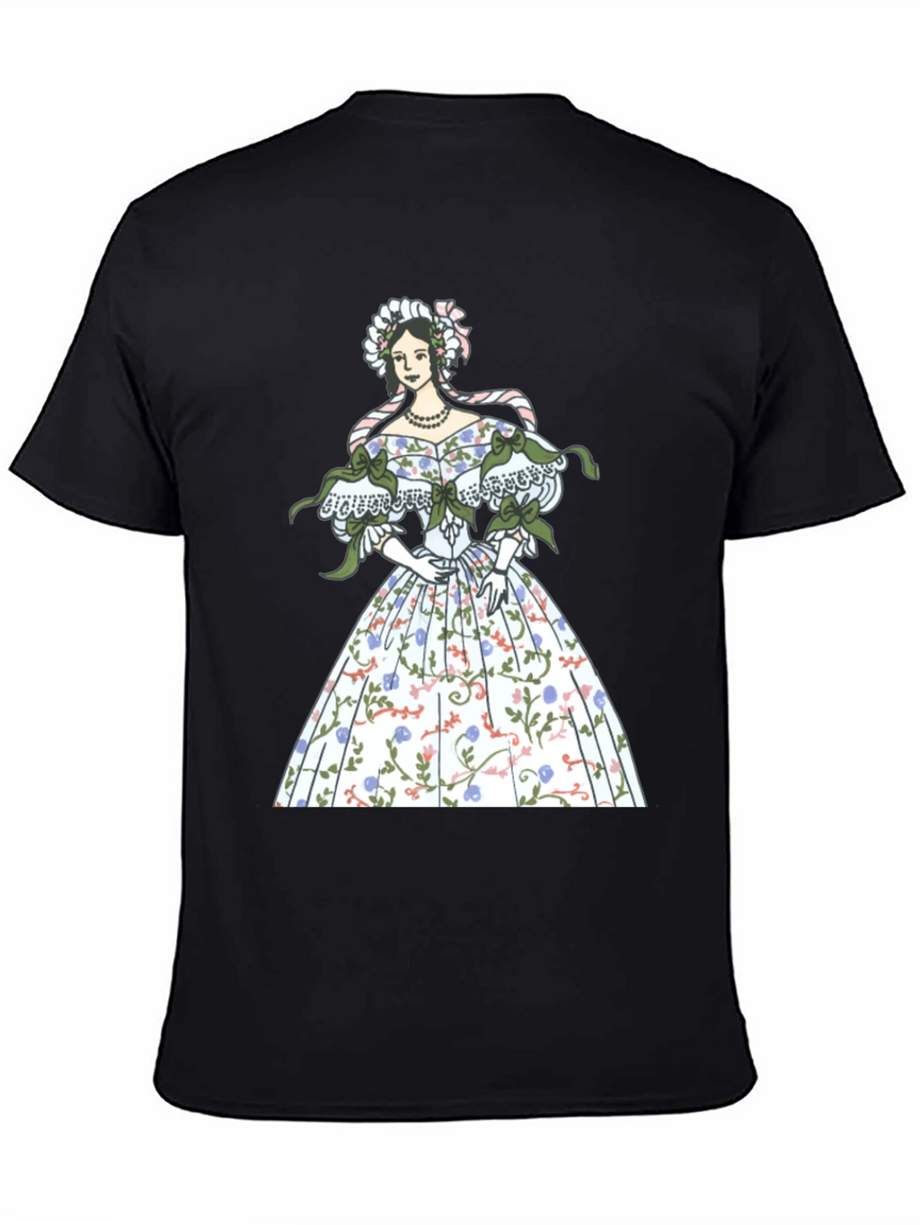 Elegant Floral Dress Graphic Tee - Black