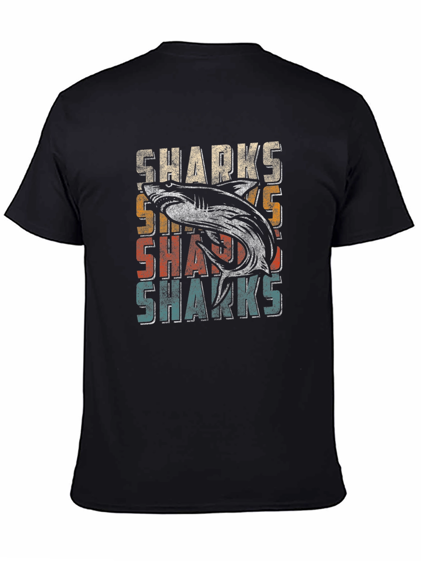 Vintage Sharks Graphic Mens T-Shirt - Black