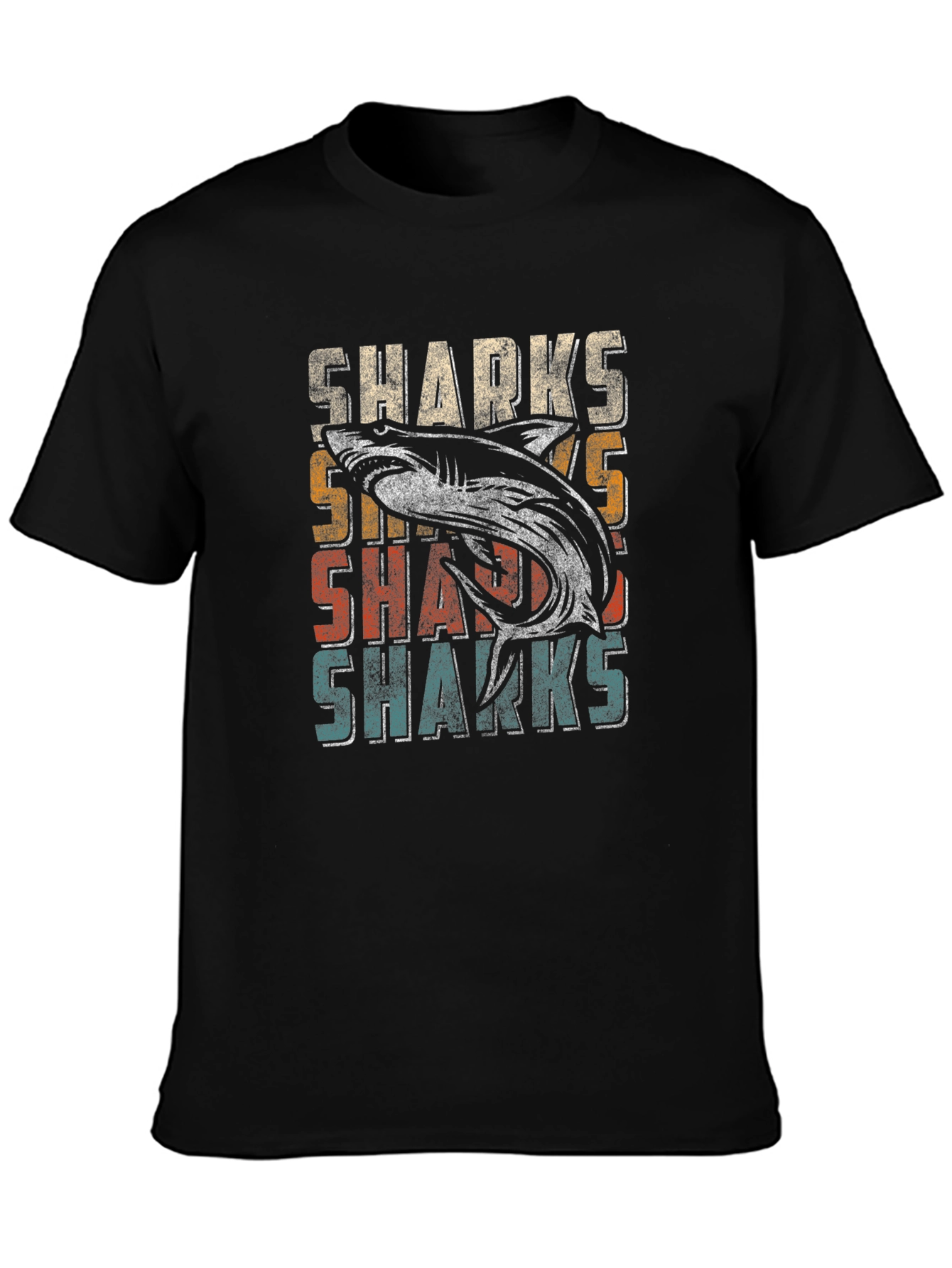 Vintage Sharks Graphic Mens T-Shirt - Black