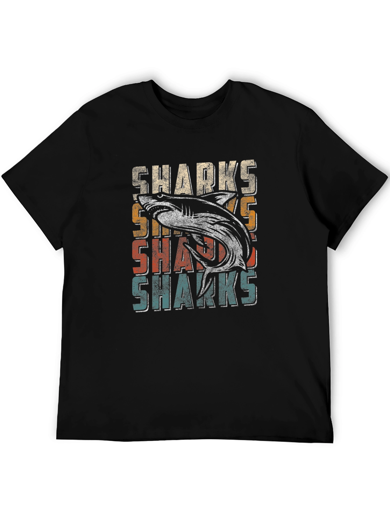 Vintage Sharks Graphic Mens T-Shirt - Black