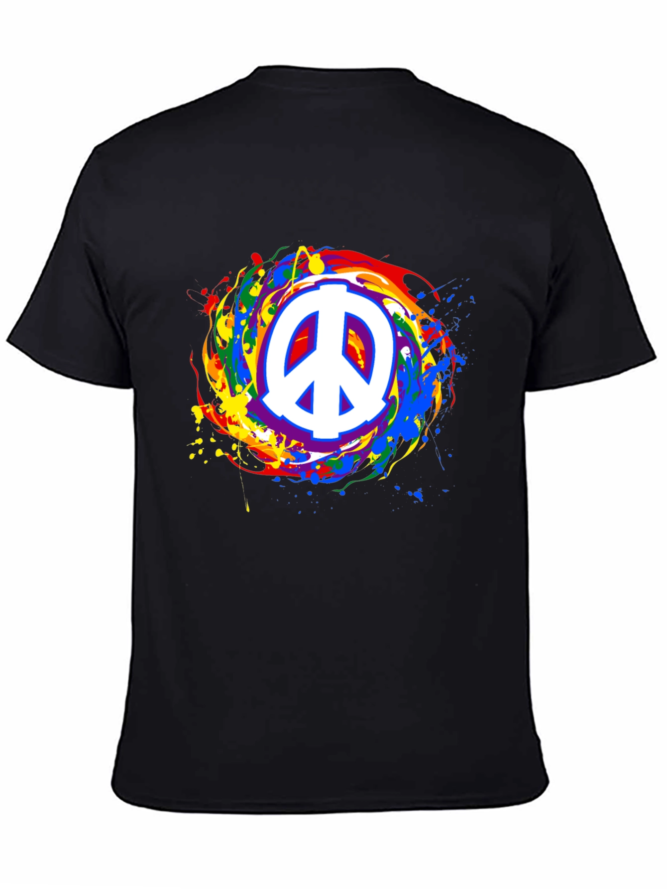 Peace Sign Rainbow Splatter Black T-Shirt