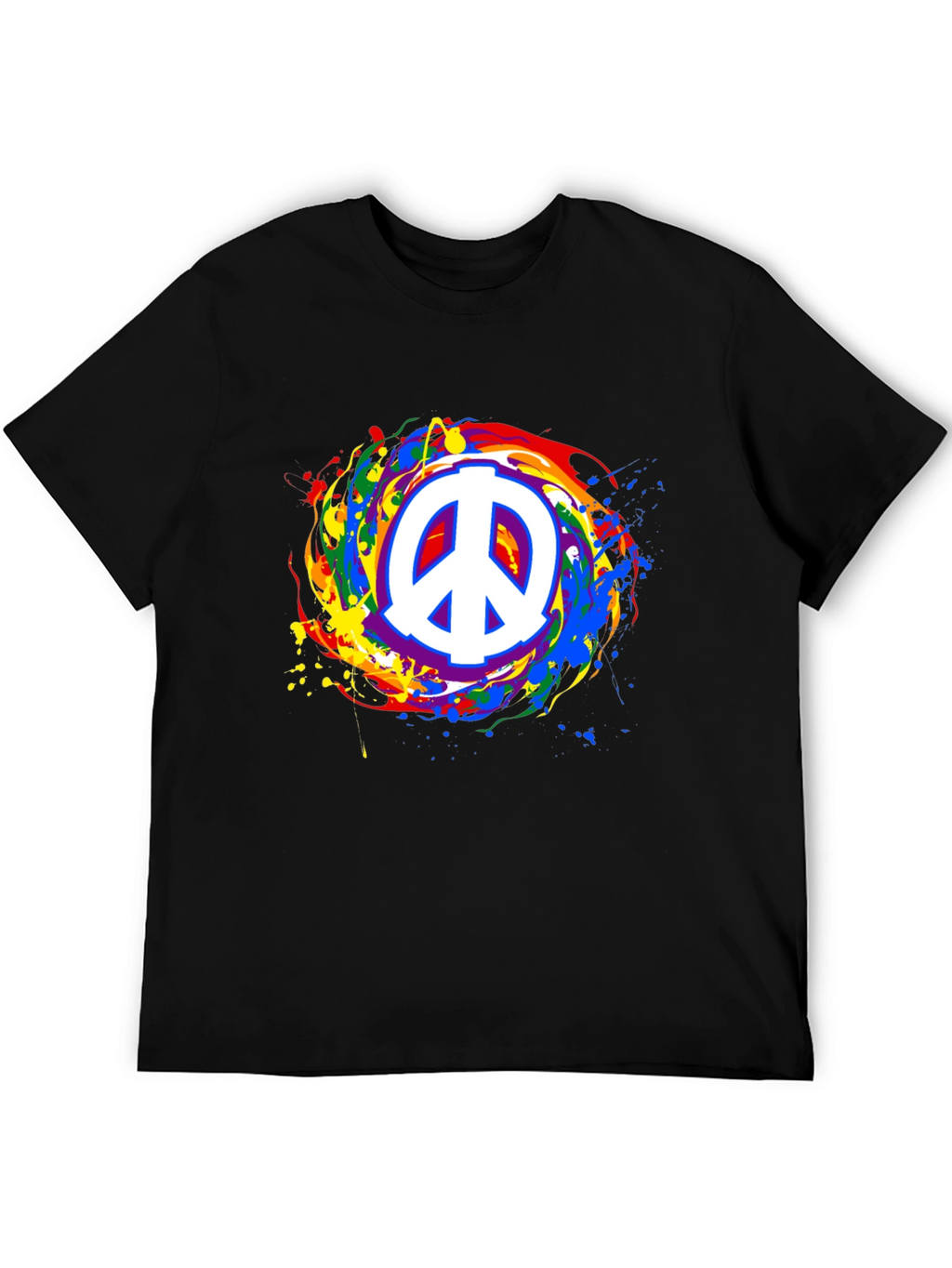 Peace Sign Rainbow Splatter Black T-Shirt