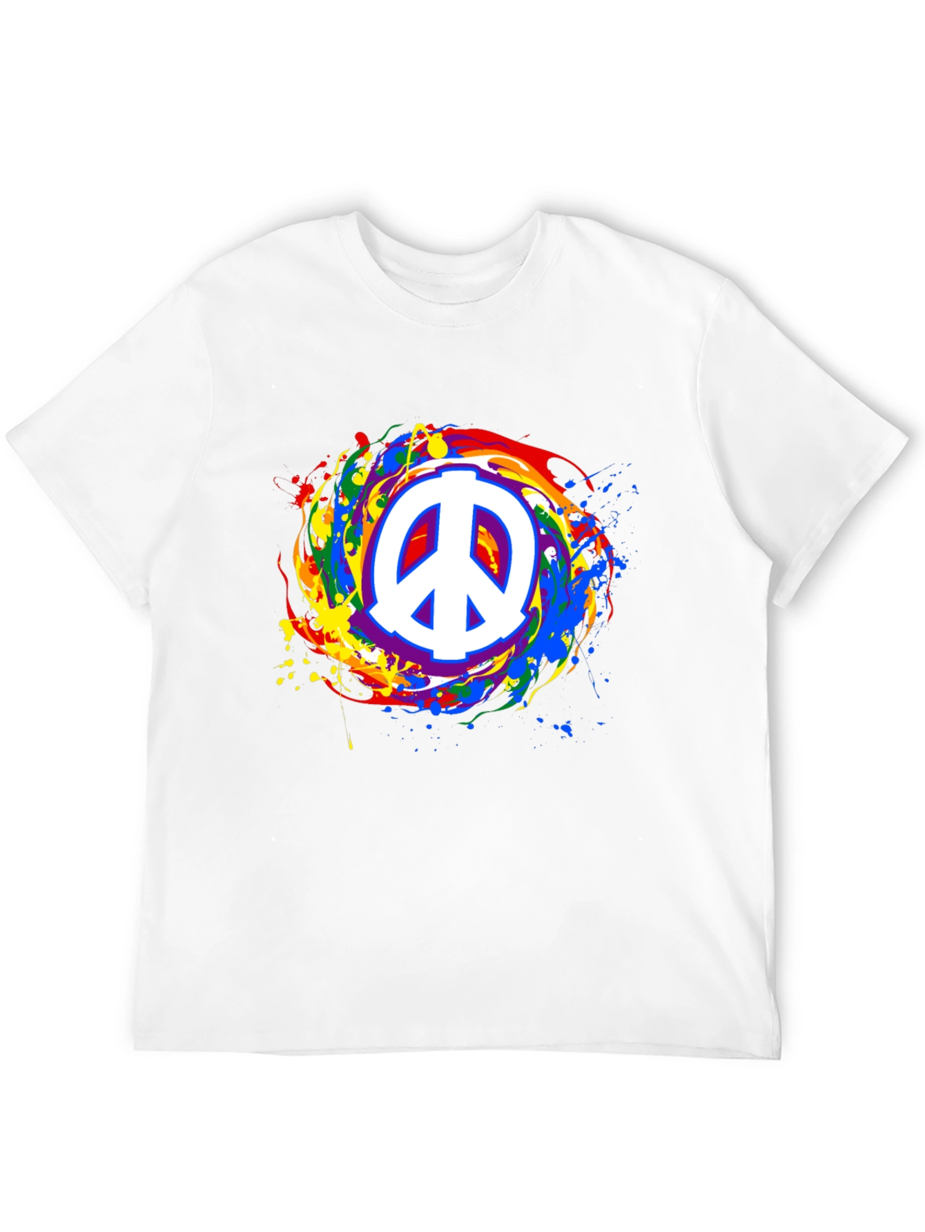 Peace Sign Rainbow Splatter Black T-Shirt