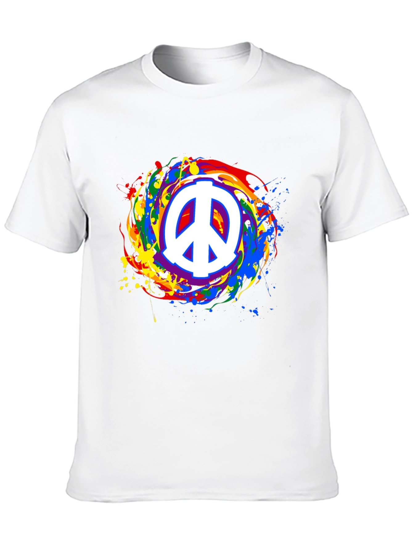 Peace Sign Rainbow Splatter Black T-Shirt