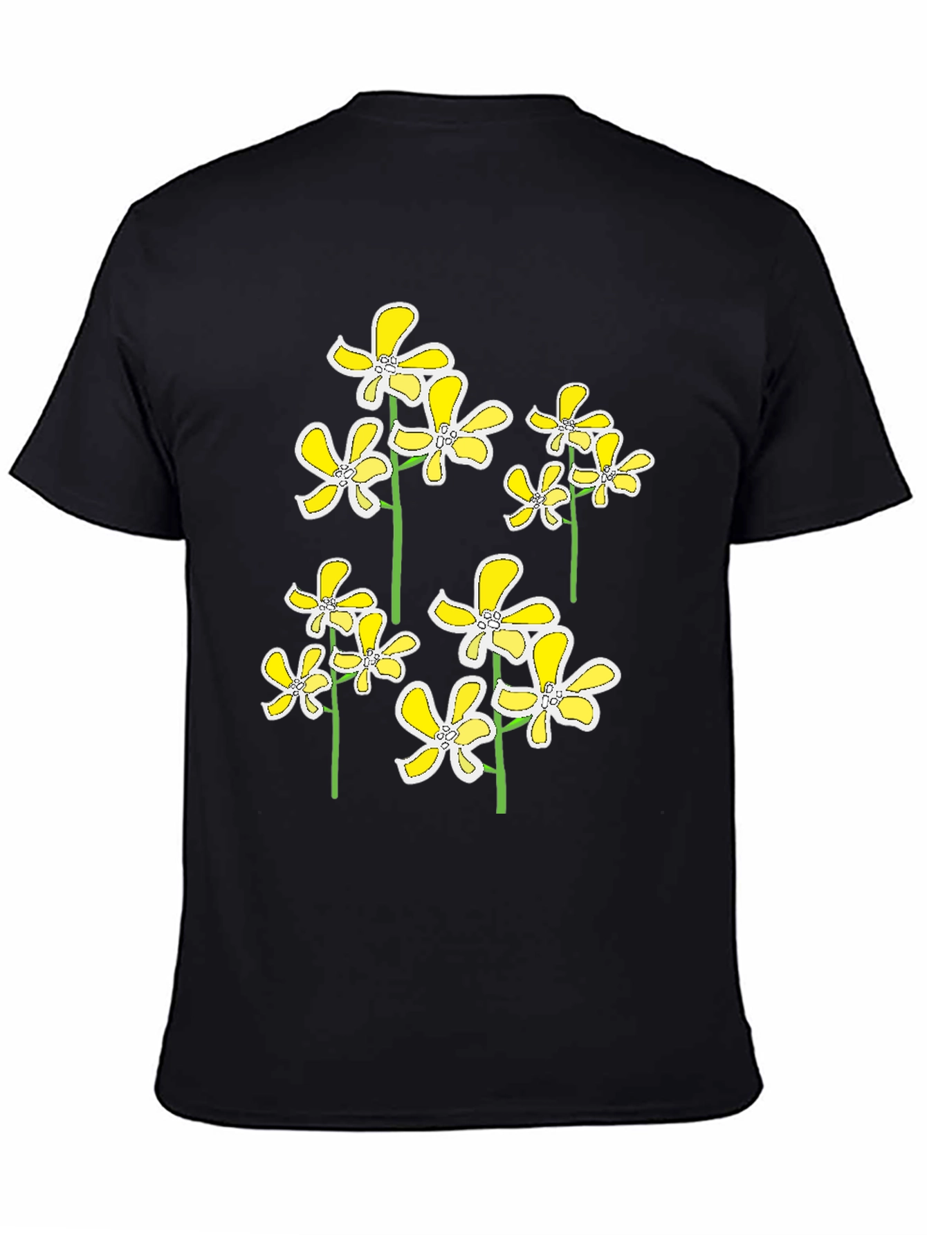Floral Print Black T-Shirt - Yellow Flower Design