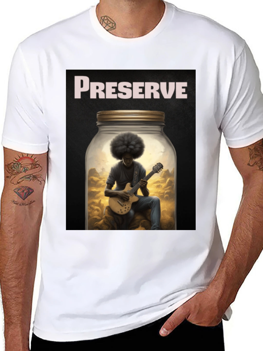 Preserve Afro Guitarist Black T-Shirt