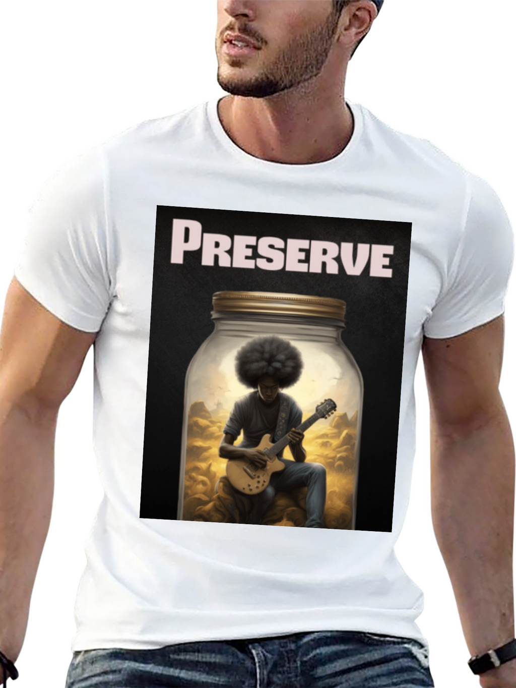 Preserve Afro Guitarist Black T-Shirt