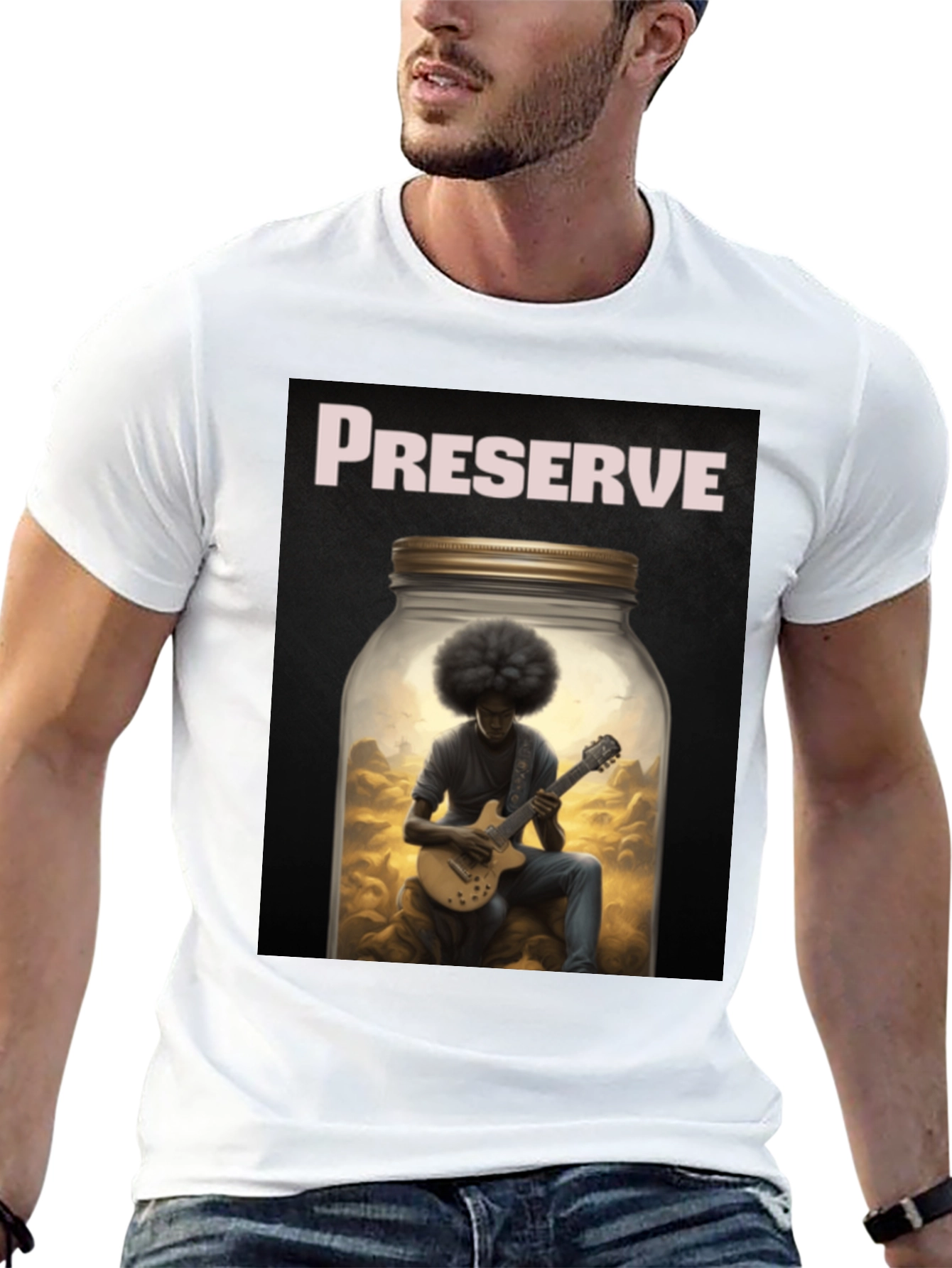Preserve Afro Guitarist Black T-Shirt