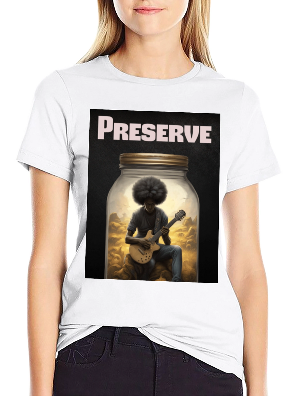 Preserve Afro Guitarist Black T-Shirt