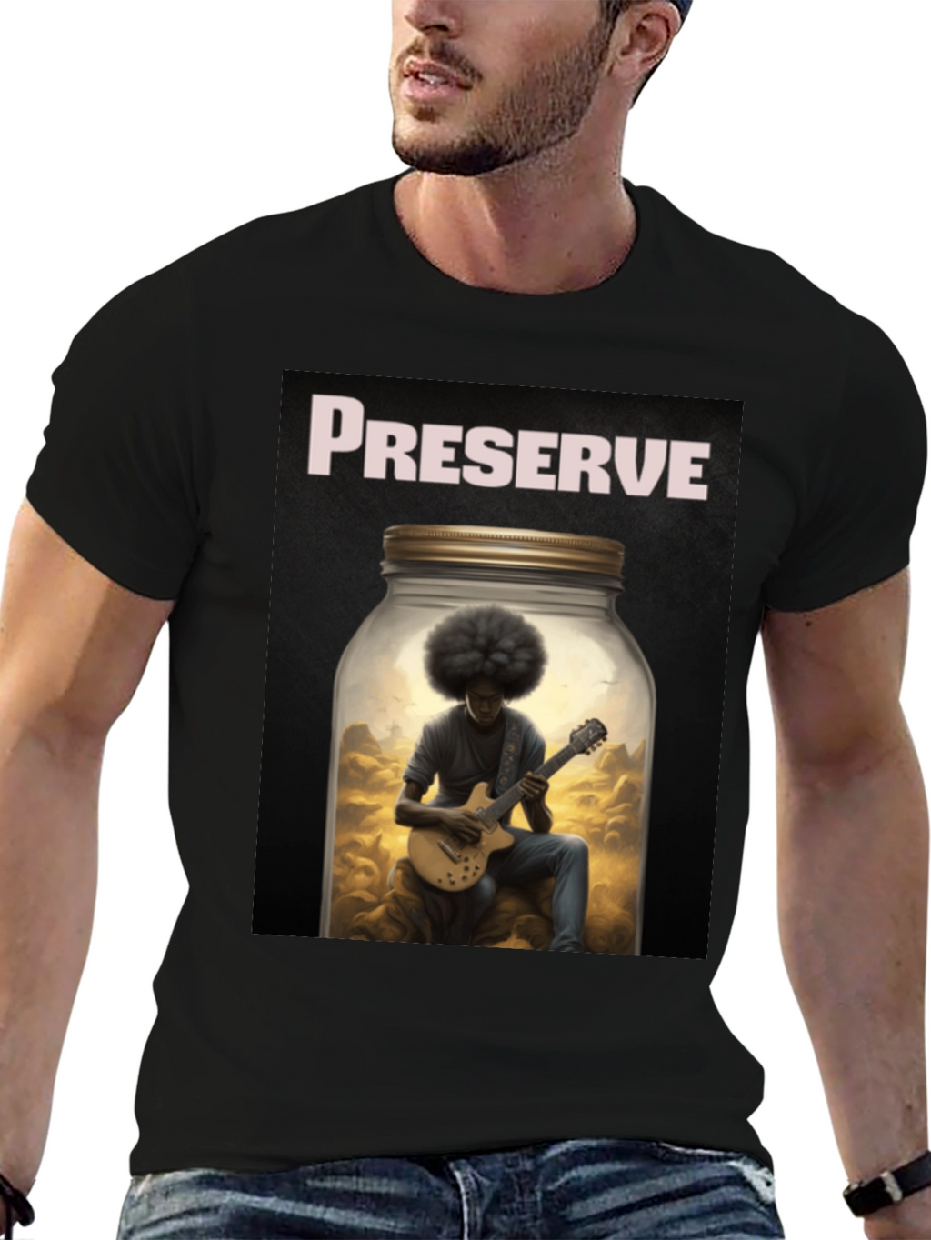 Preserve Afro Guitarist Black T-Shirt