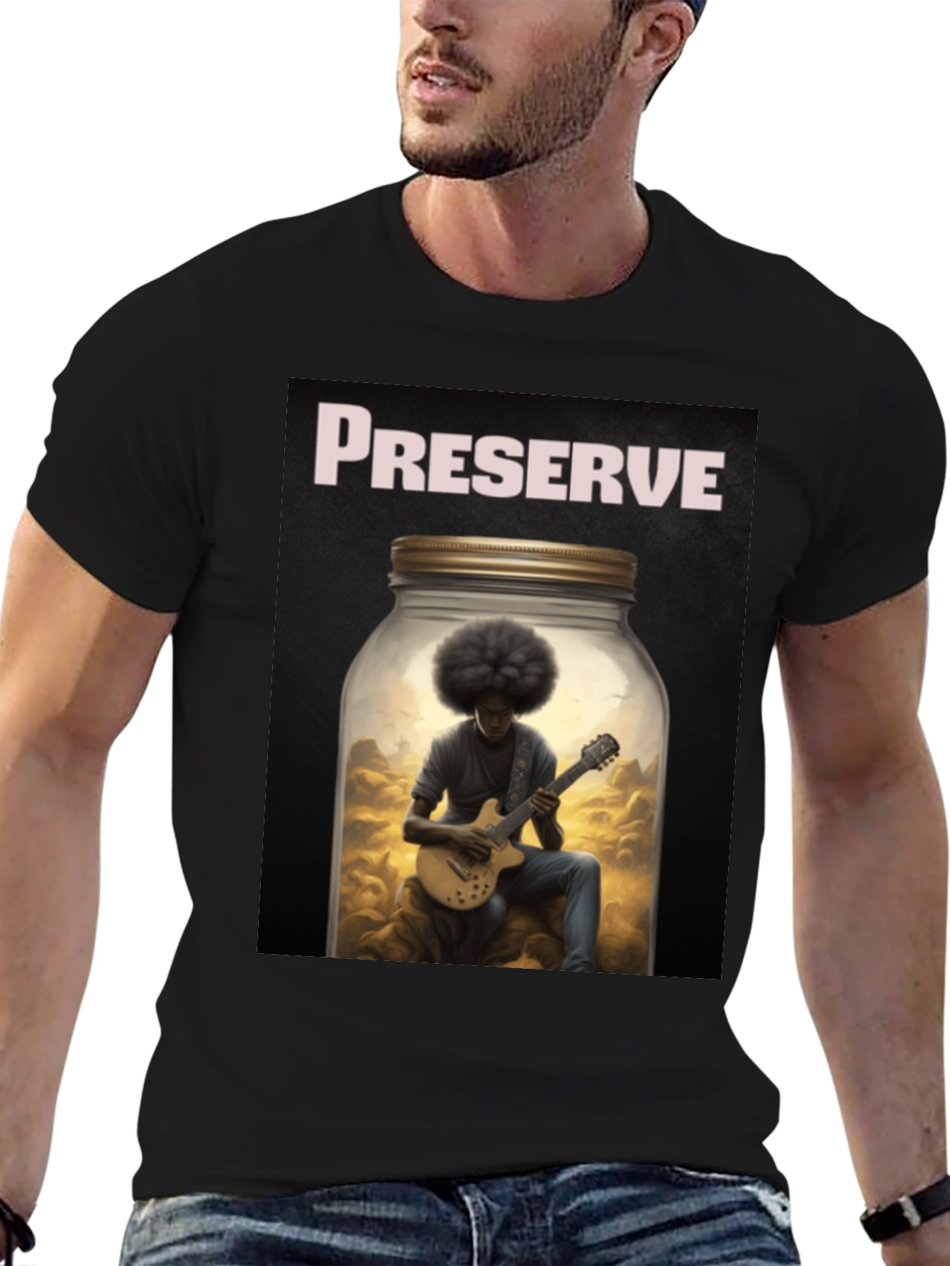 Preserve Afro Guitarist Black T-Shirt