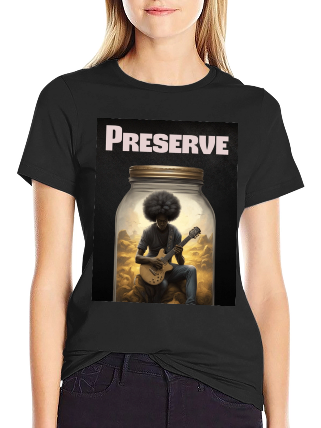 Preserve Afro Guitarist Black T-Shirt